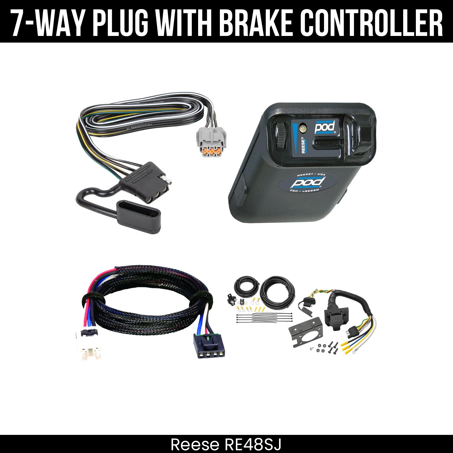 Trailer Wiring 7-Way Plug w/ Bracket , Reese POD Brake Control