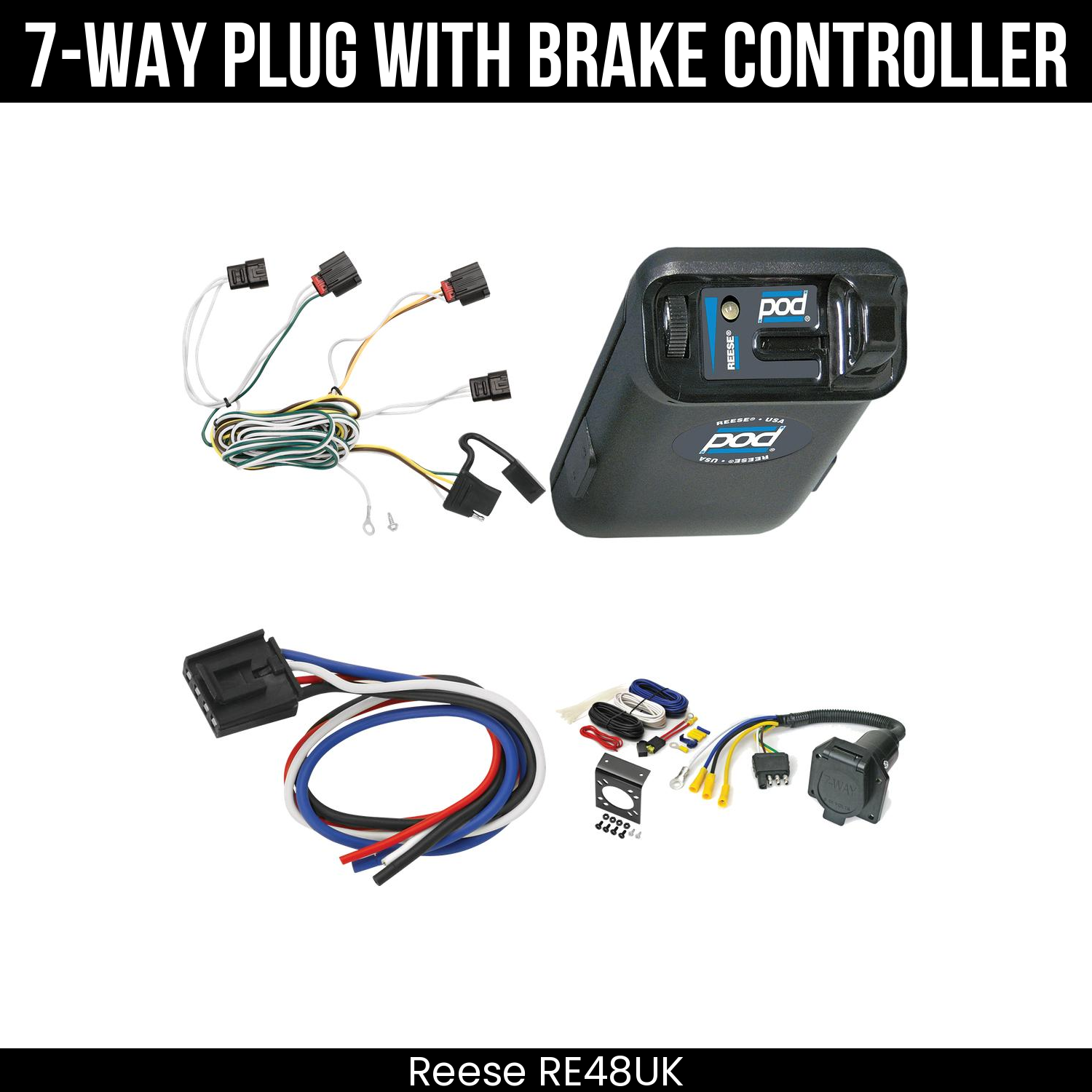 Trailer Wiring 7-Way Economy Plug w/ Bracket , Reese POD Brake Control