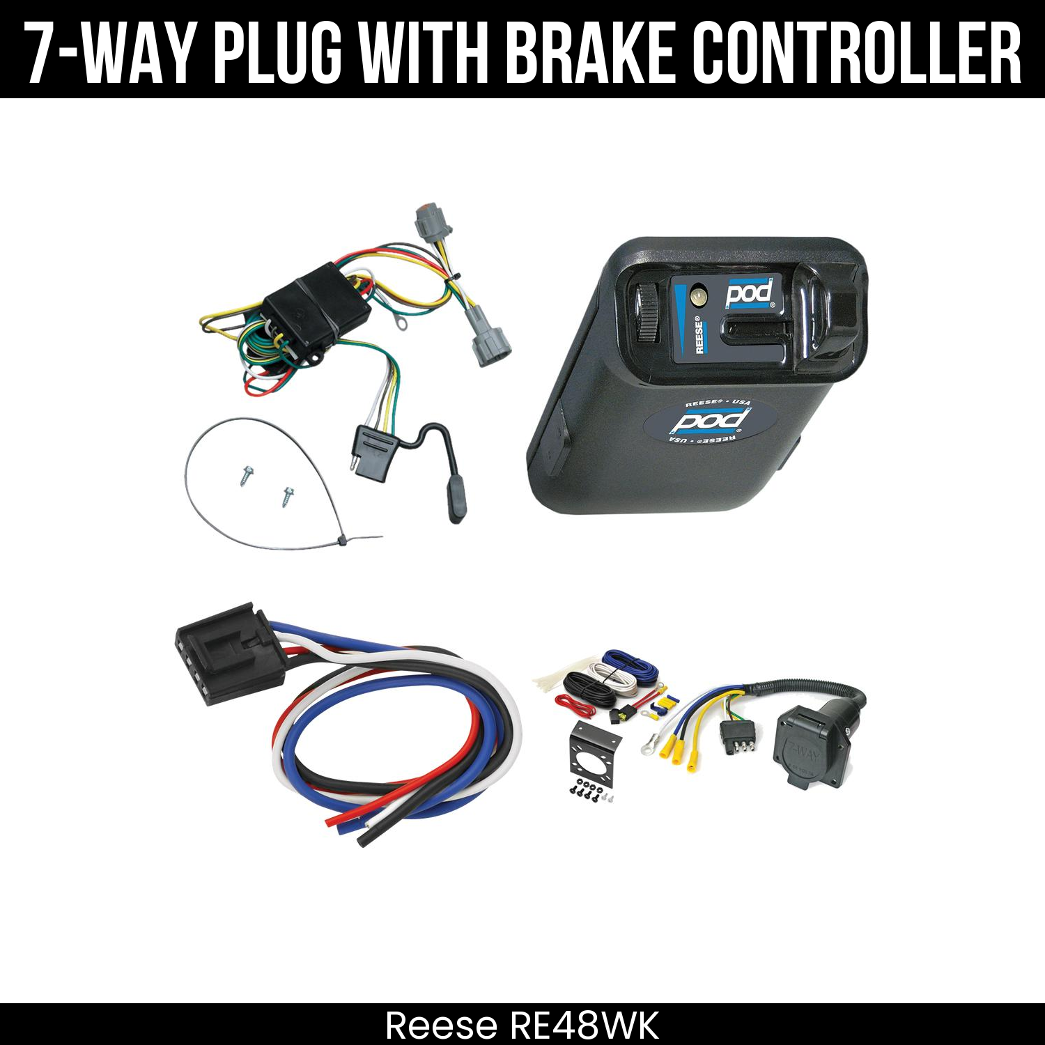 Trailer Wiring 7-Way Economy Plug w/ Bracket , Reese POD Brake Control