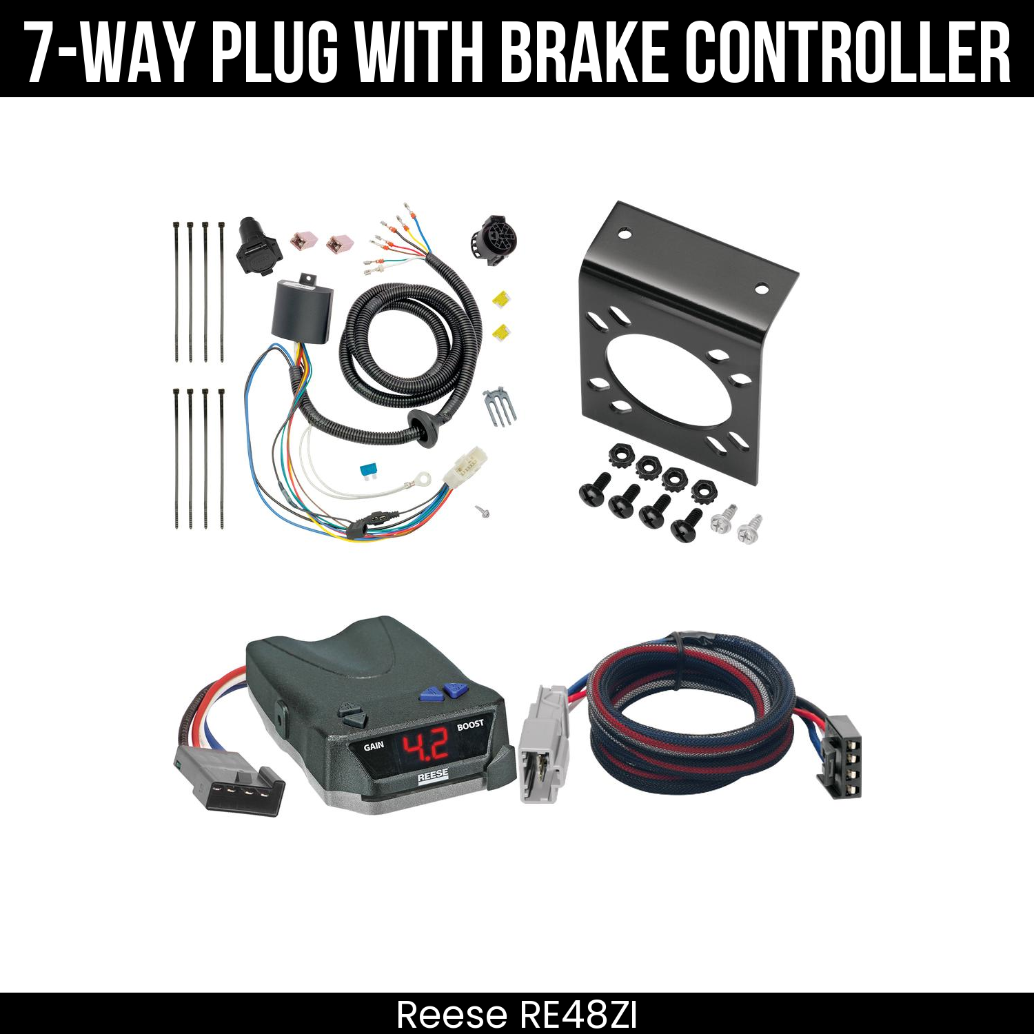 Trailer Wiring 7-Way Plug w/ Bracket , Reese Brake EVN Control