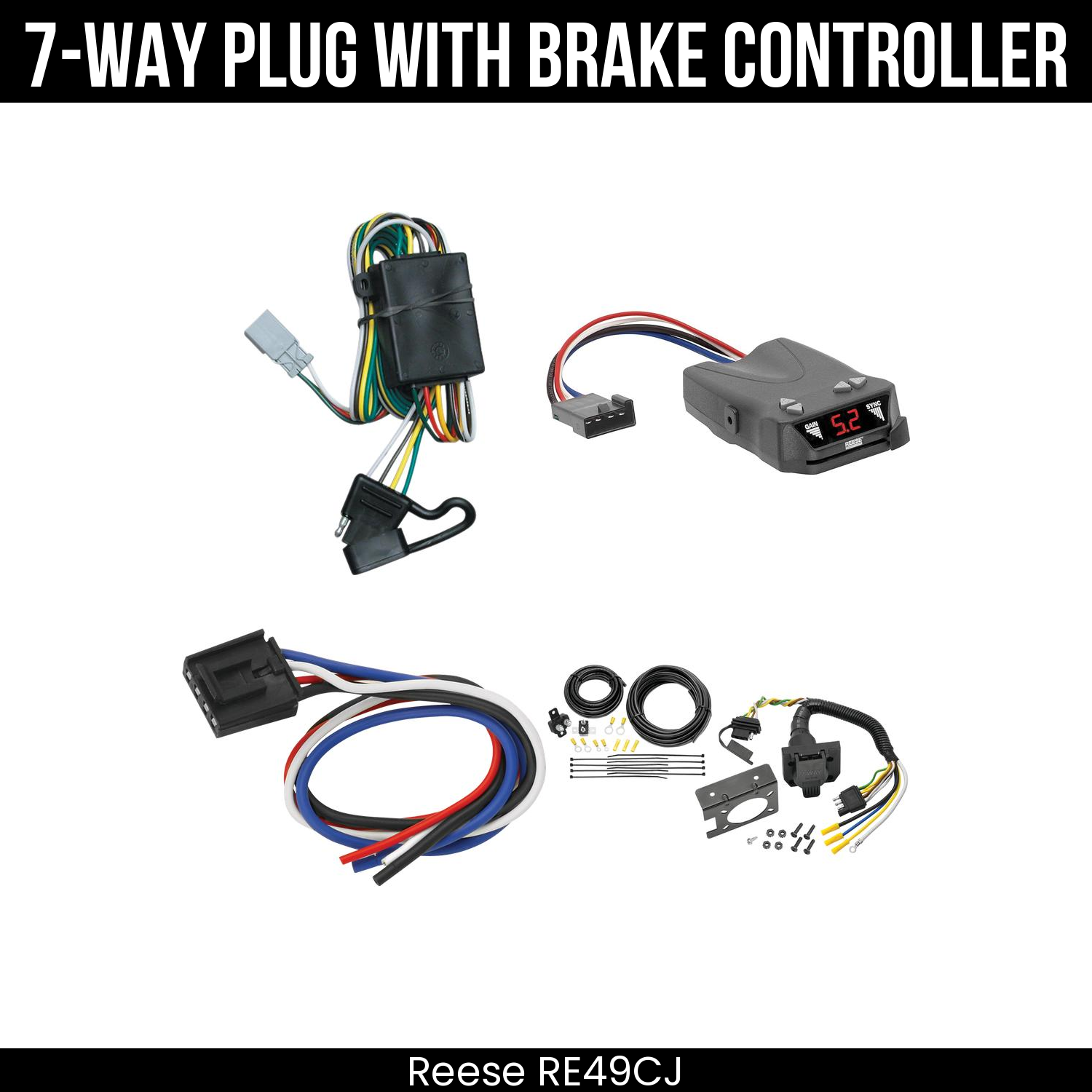 Trailer Wiring 7-Way Plug w/ Bracket , Reese Brakeman IV Brake Control
