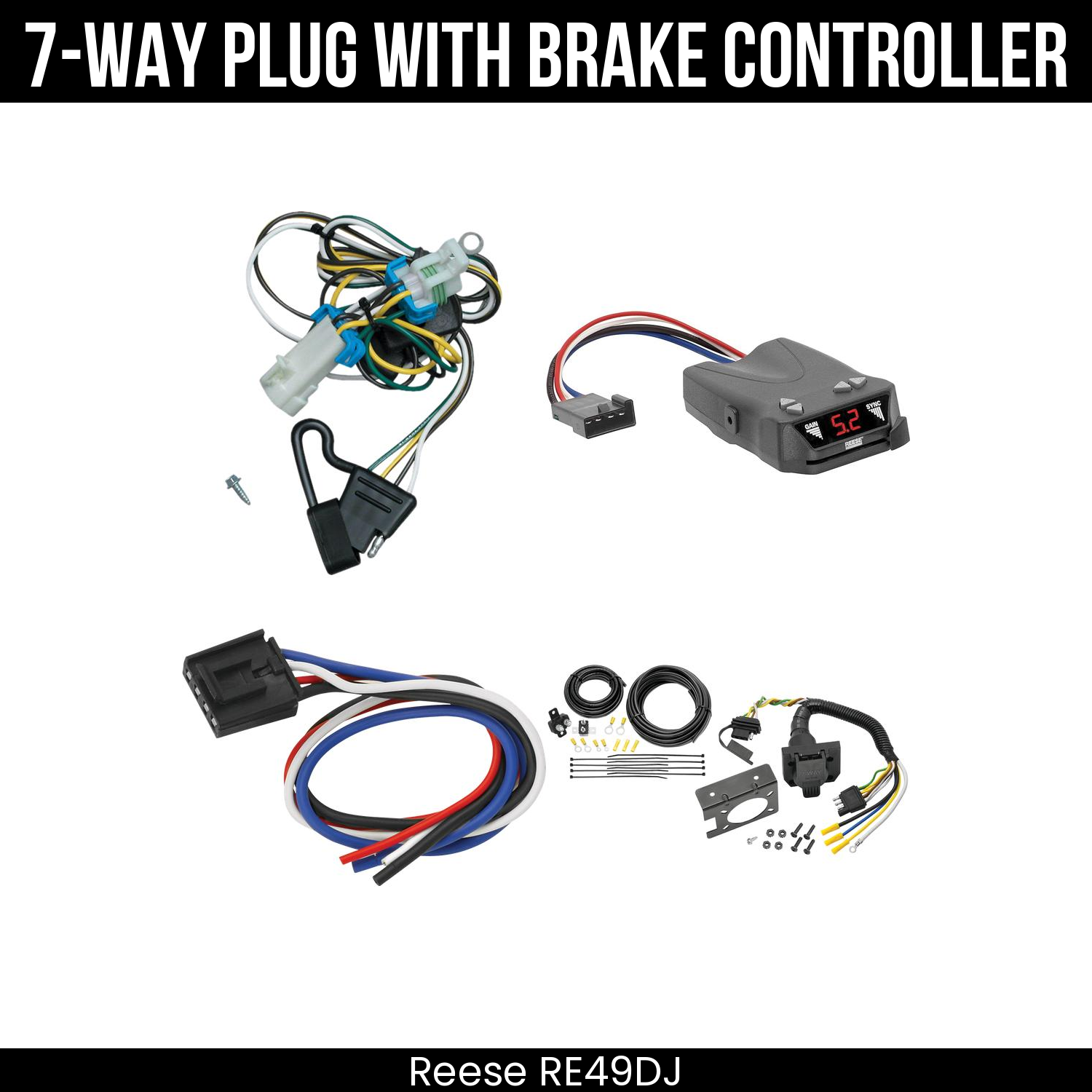 Trailer Wiring 7-Way Plug w/ Bracket , Reese Brakeman IV Brake Control