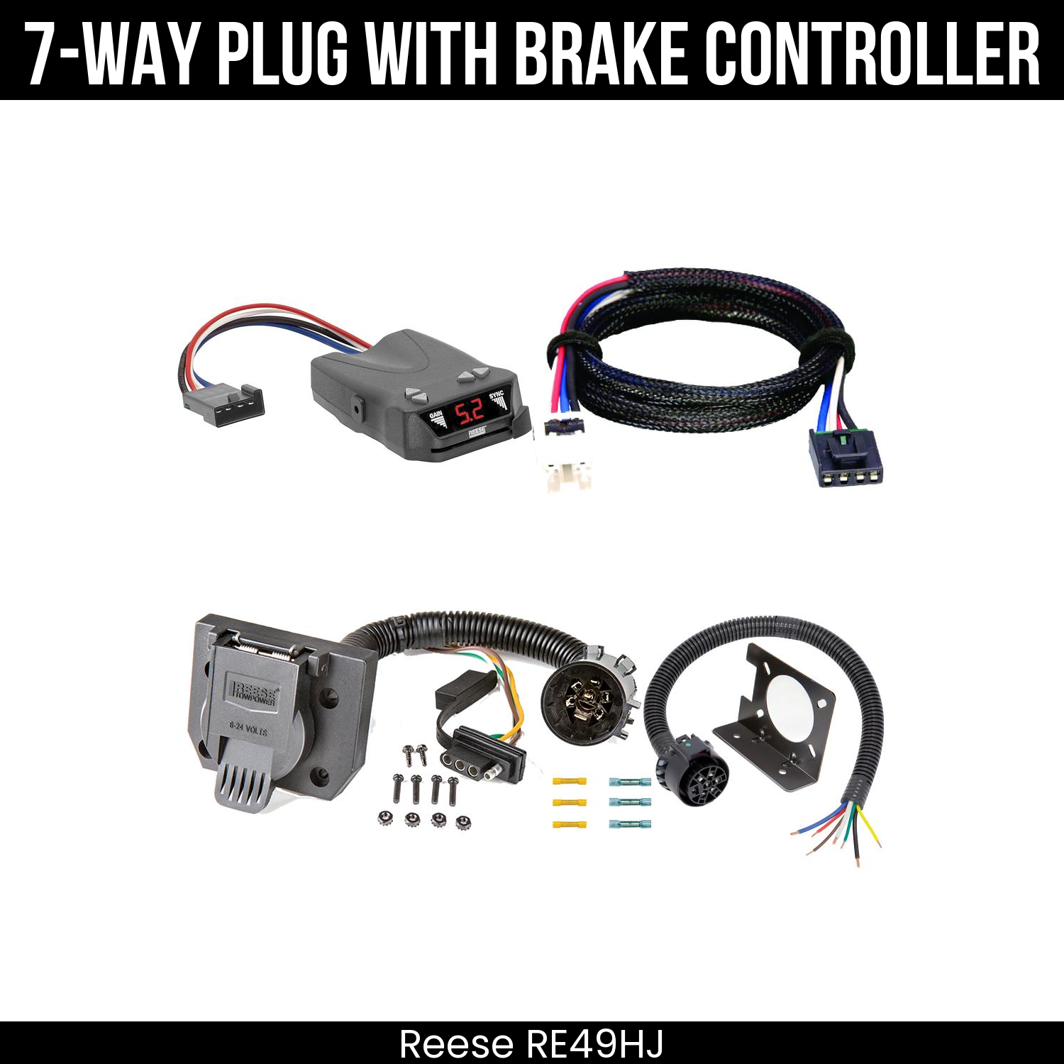 Trailer Wiring 7-Way Plug w/ Bracket , Reese Brakeman IV Brake Control