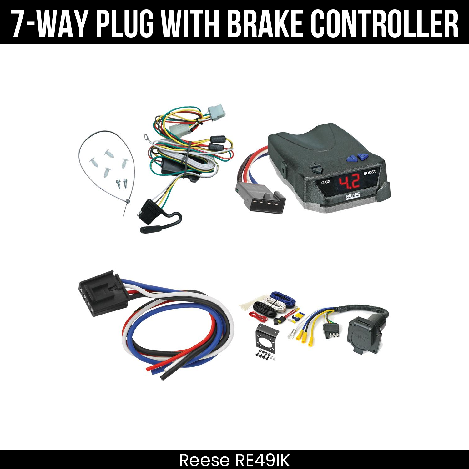Trailer Wiring 7-Way Economy Plug w/ Bracket , Reese Brake EVN Control