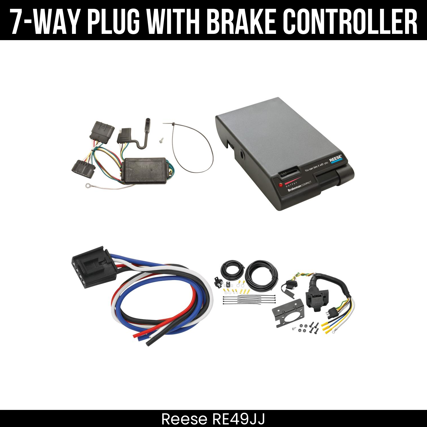 Trailer Wiring 7-Way Plug w/ Bracket , Reese Brakeman Brake Control