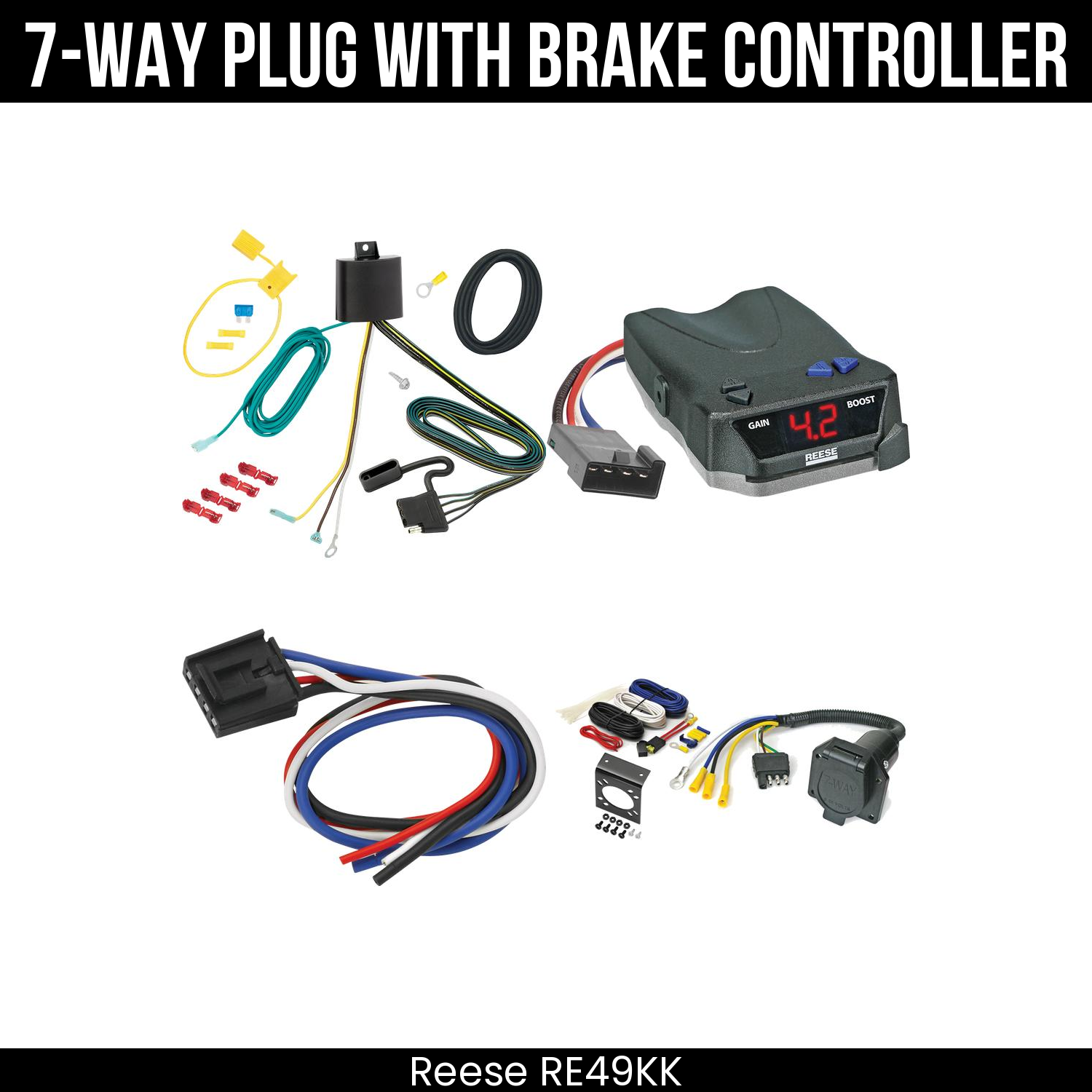 Trailer Wiring 7-Way Economy Plug w/ Bracket , Reese Brake EVN Control