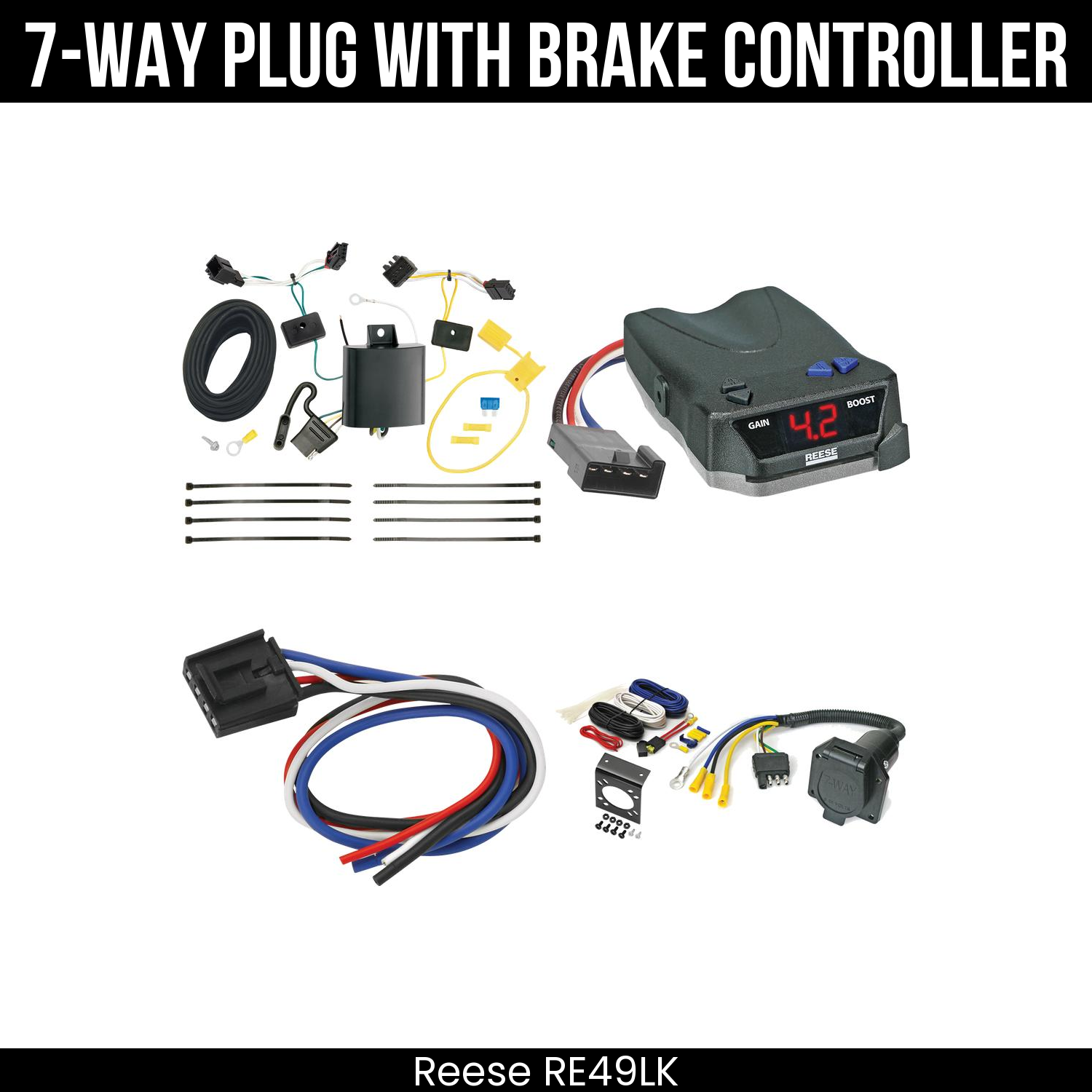 Trailer Wiring 7-Way Economy Plug w/ Bracket , Reese Brake EVN Control