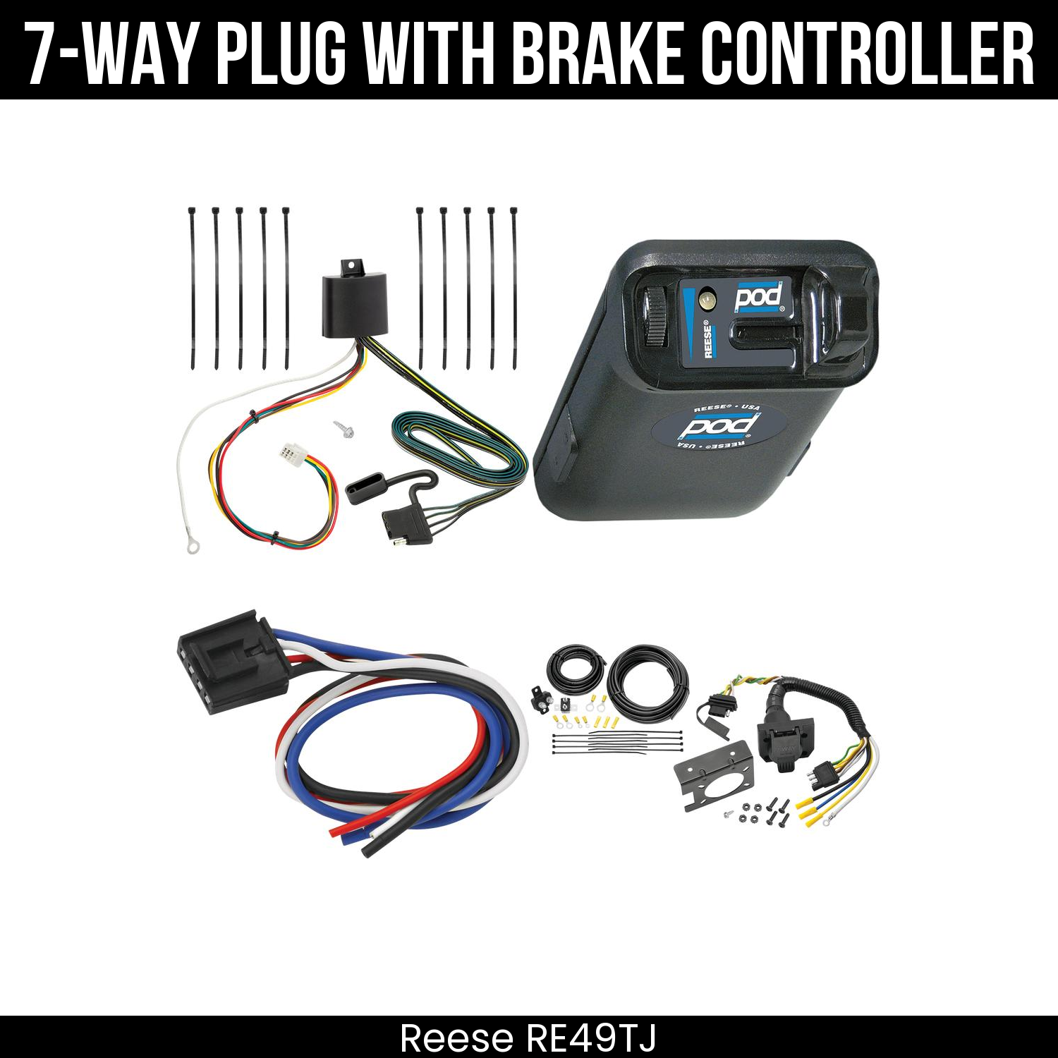 Trailer Wiring 7-Way Plug w/ Bracket , Reese POD Brake Control
