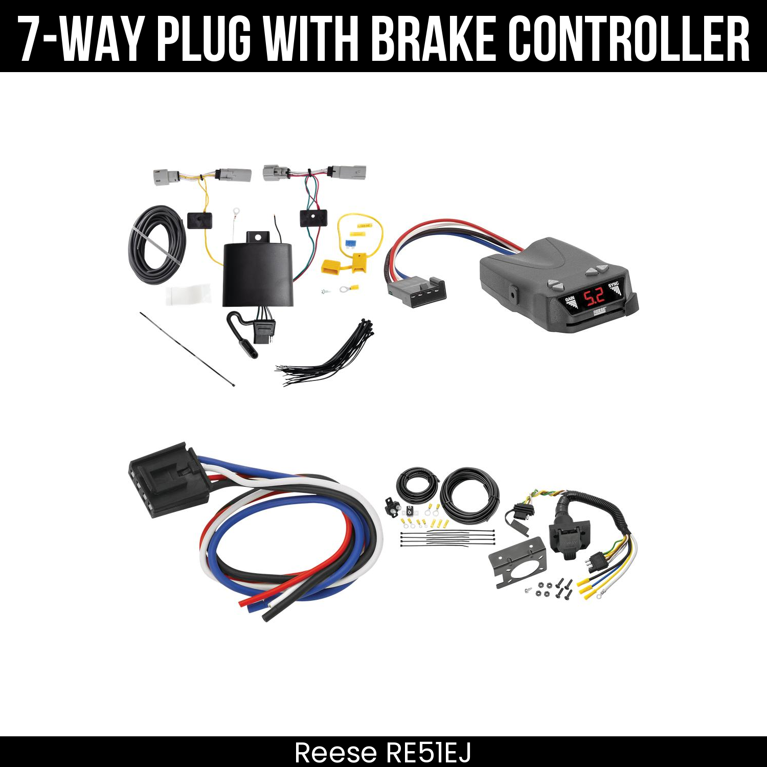 Trailer Wiring 7-Way Plug w/ Bracket , Reese Brakeman IV Brake Control