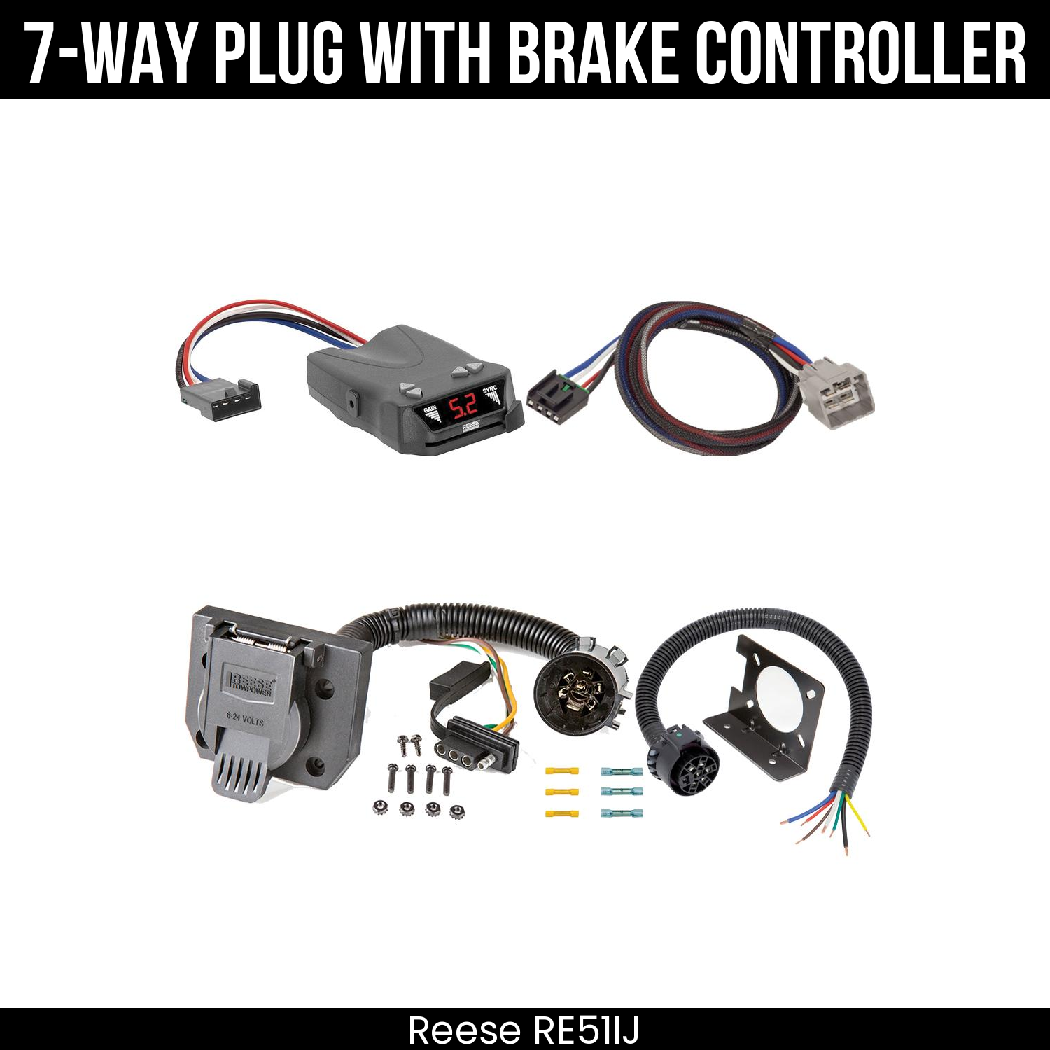 Trailer Wiring 7-Way Plug w/ Bracket , Reese Brakeman IV Brake Control