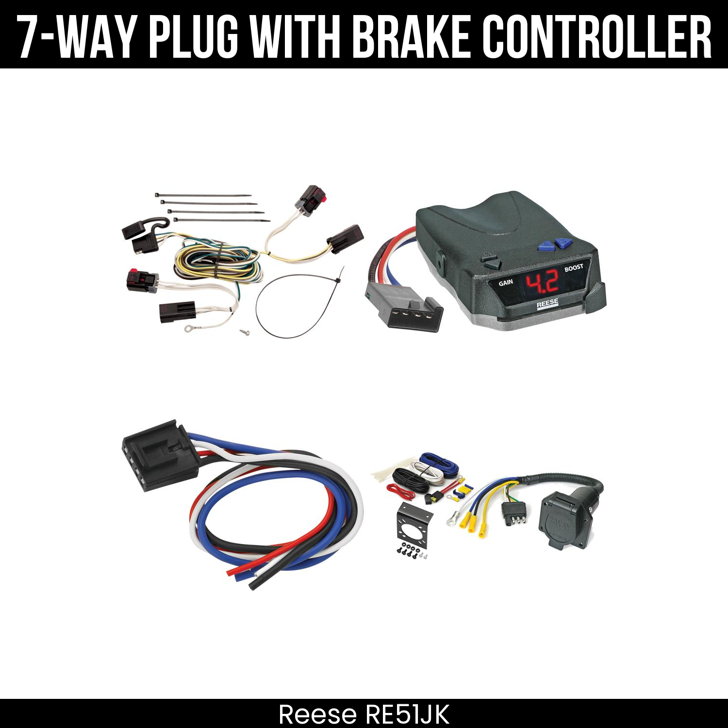 Trailer Wiring 7-Way Economy Plug w/ Bracket , Reese Brake EVN Control