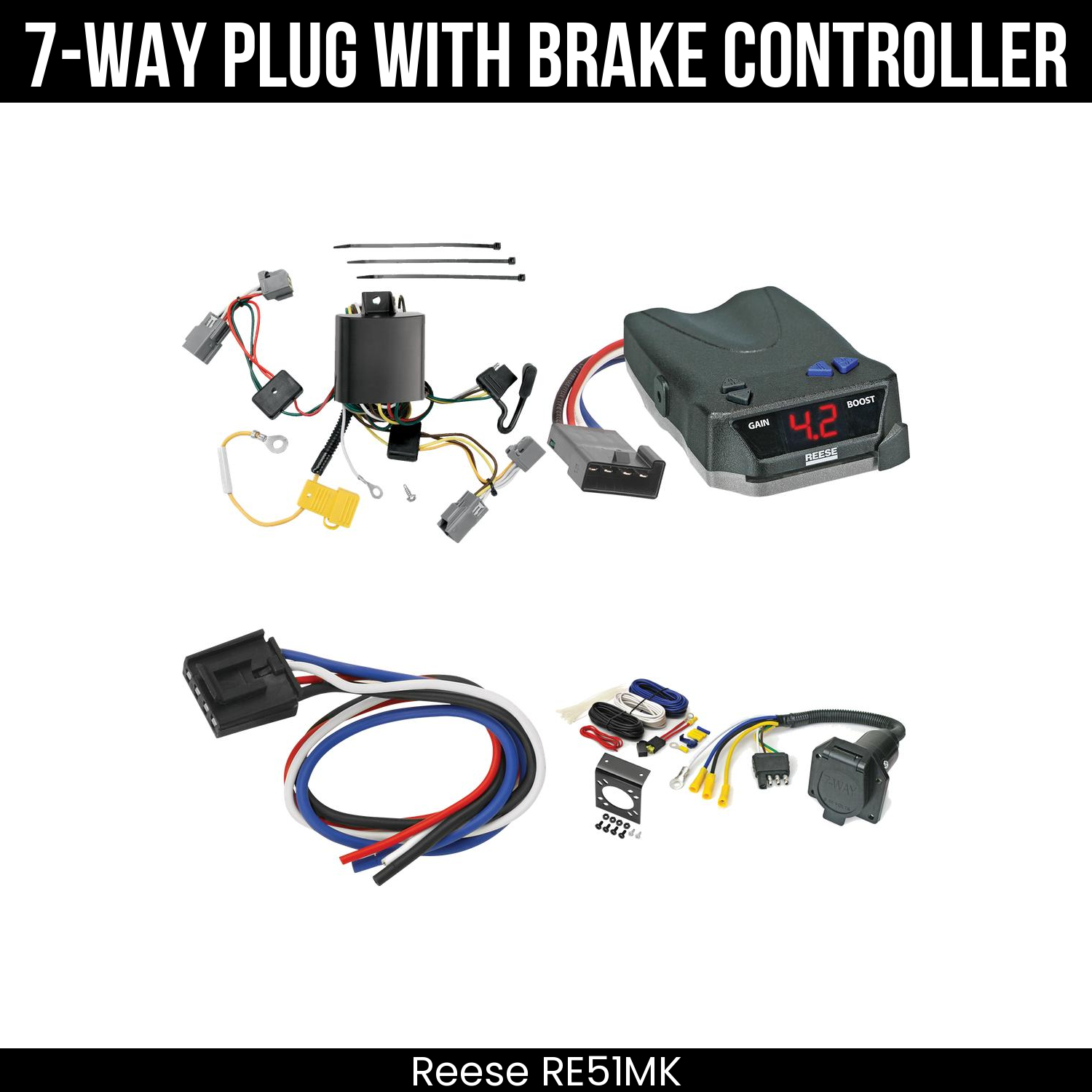 Trailer Wiring 7-Way Economy Plug w/ Bracket , Reese Brake EVN Control