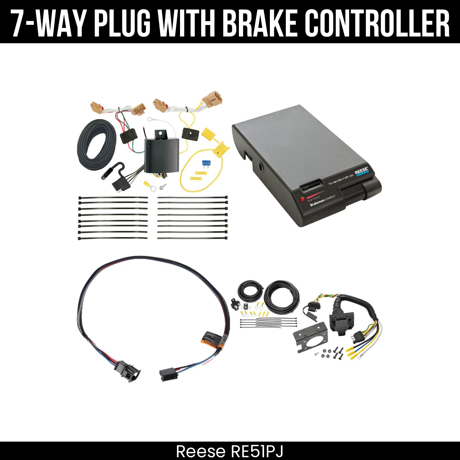 Trailer Wiring 7-Way Plug w/ Bracket , Reese Brakeman Brake Control