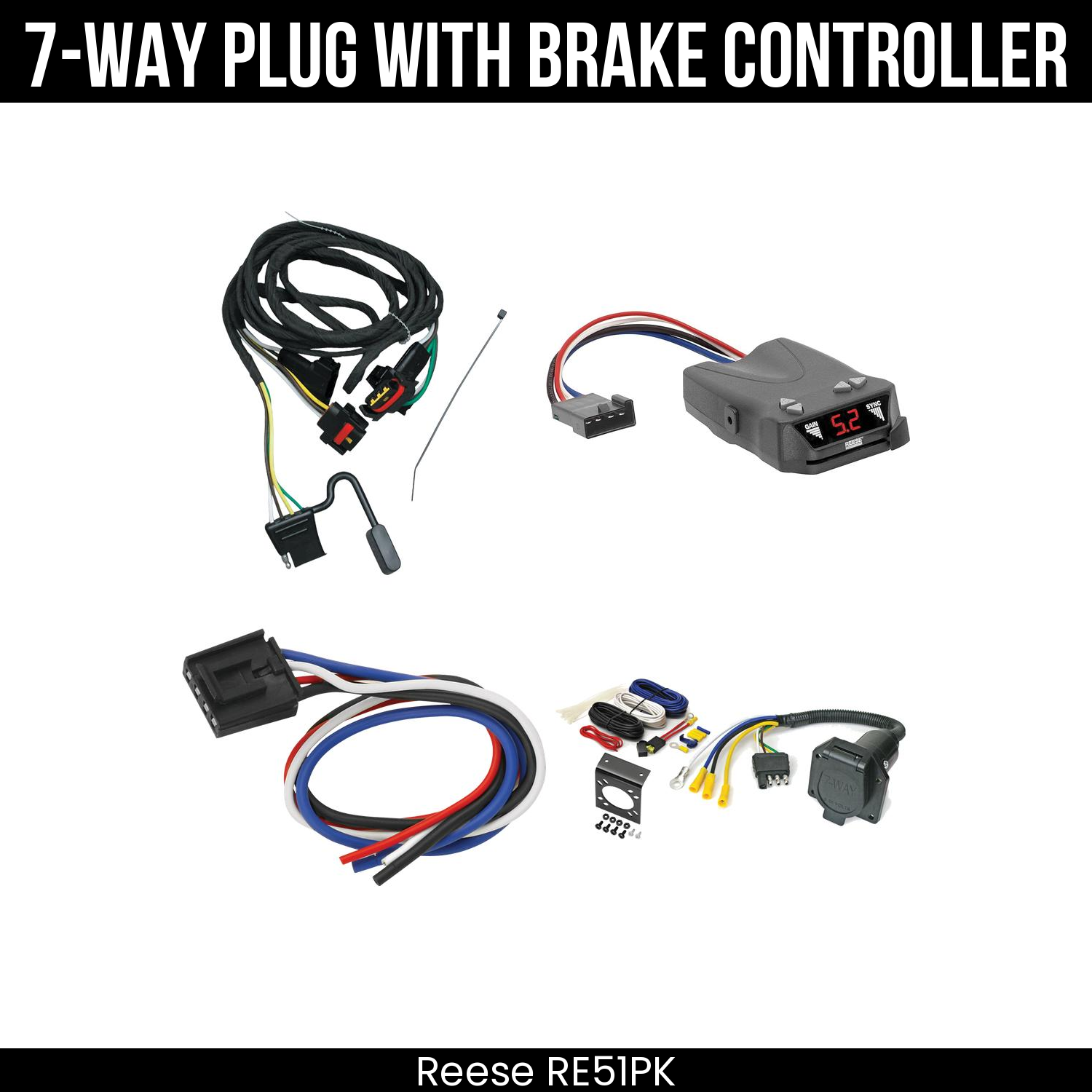 Trailer Wiring 7-Way Economy Plug w/ Bracket , Reese Brakeman IV Brake Control