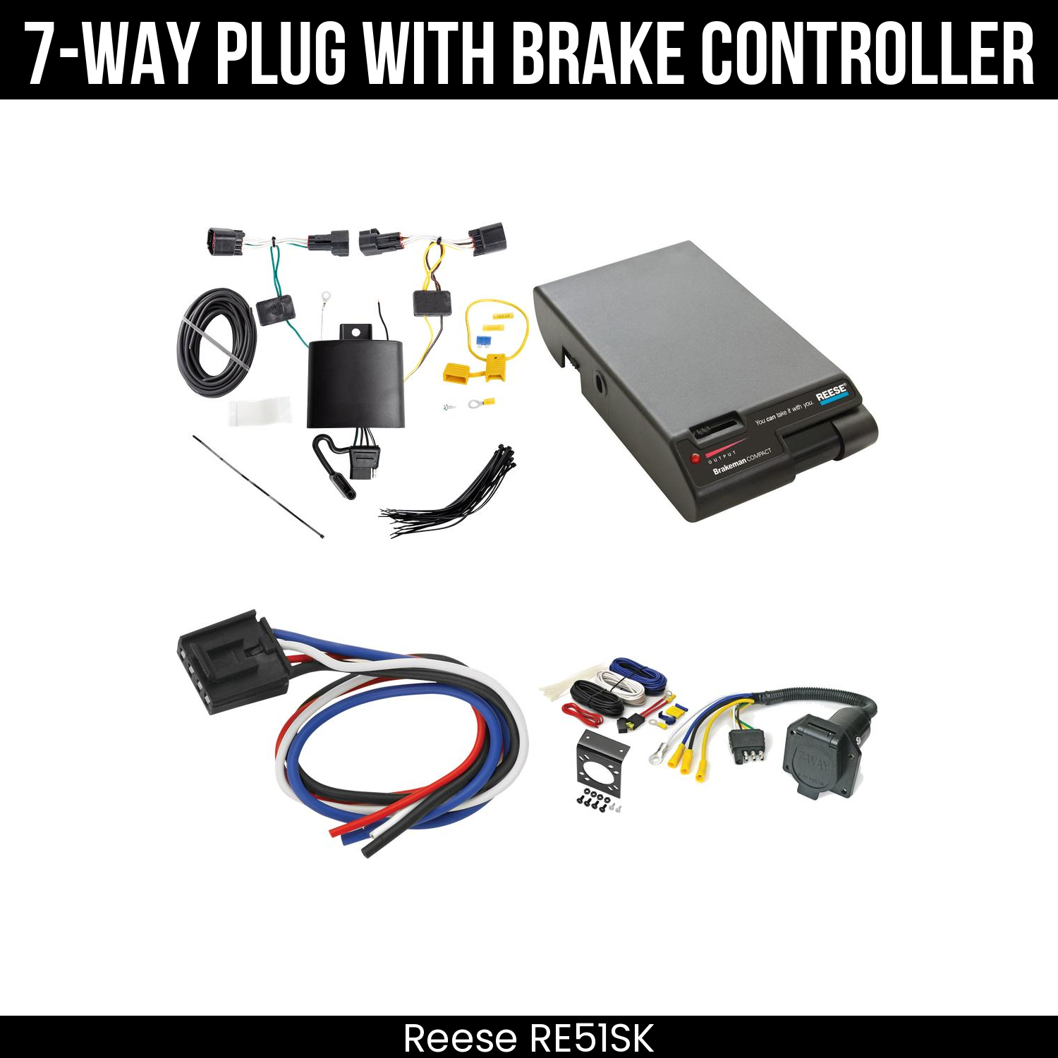 Trailer Wiring 7-Way Economy Plug w/ Bracket , Reese Brakeman Brake Control