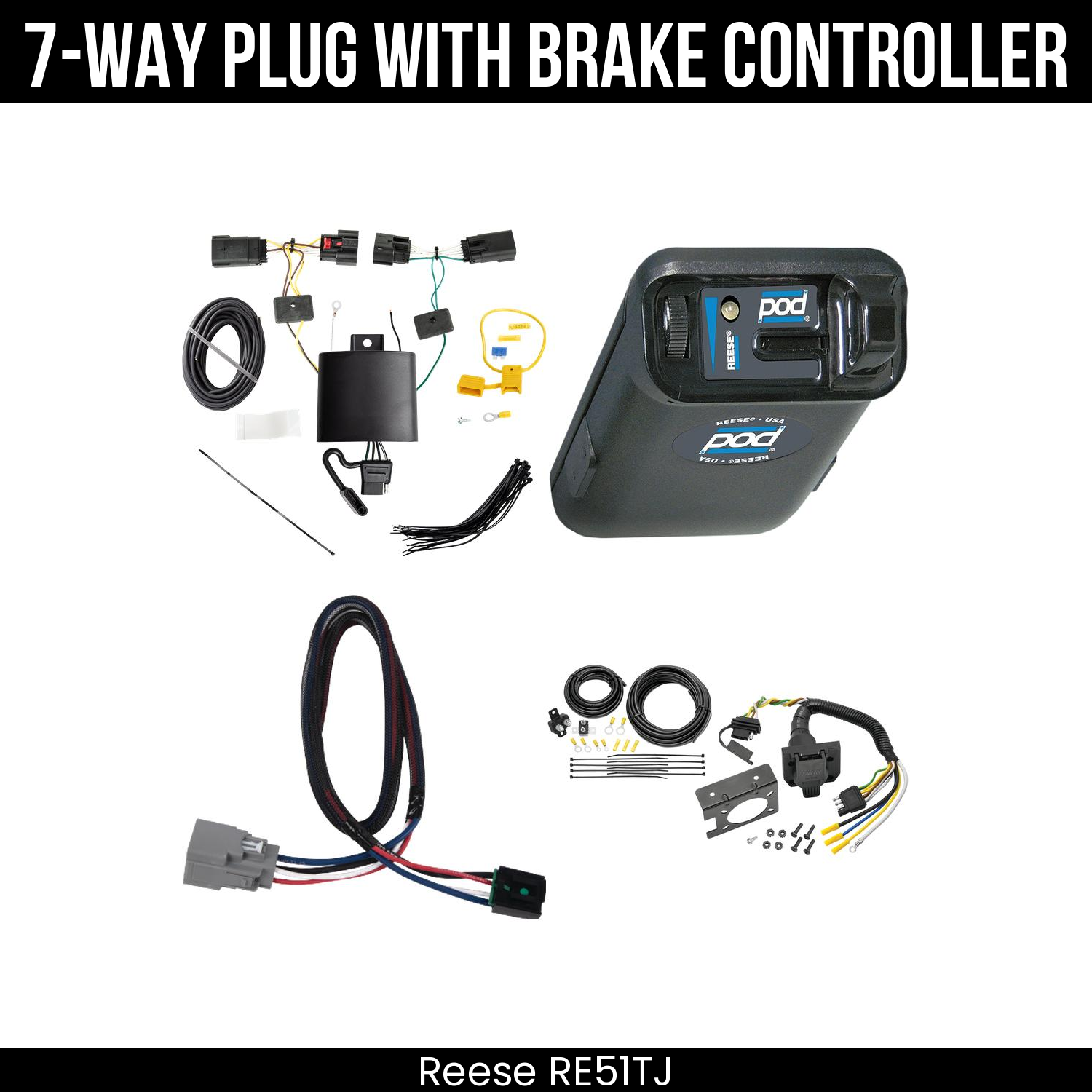 Trailer Wiring 7-Way Plug w/ Bracket , Reese POD Brake Control