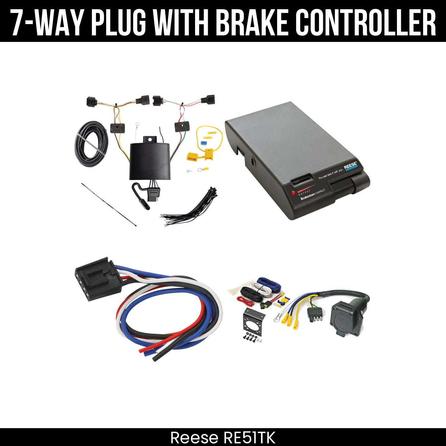 Trailer Wiring 7-Way Economy Plug w/ Bracket , Reese Brakeman Brake Control