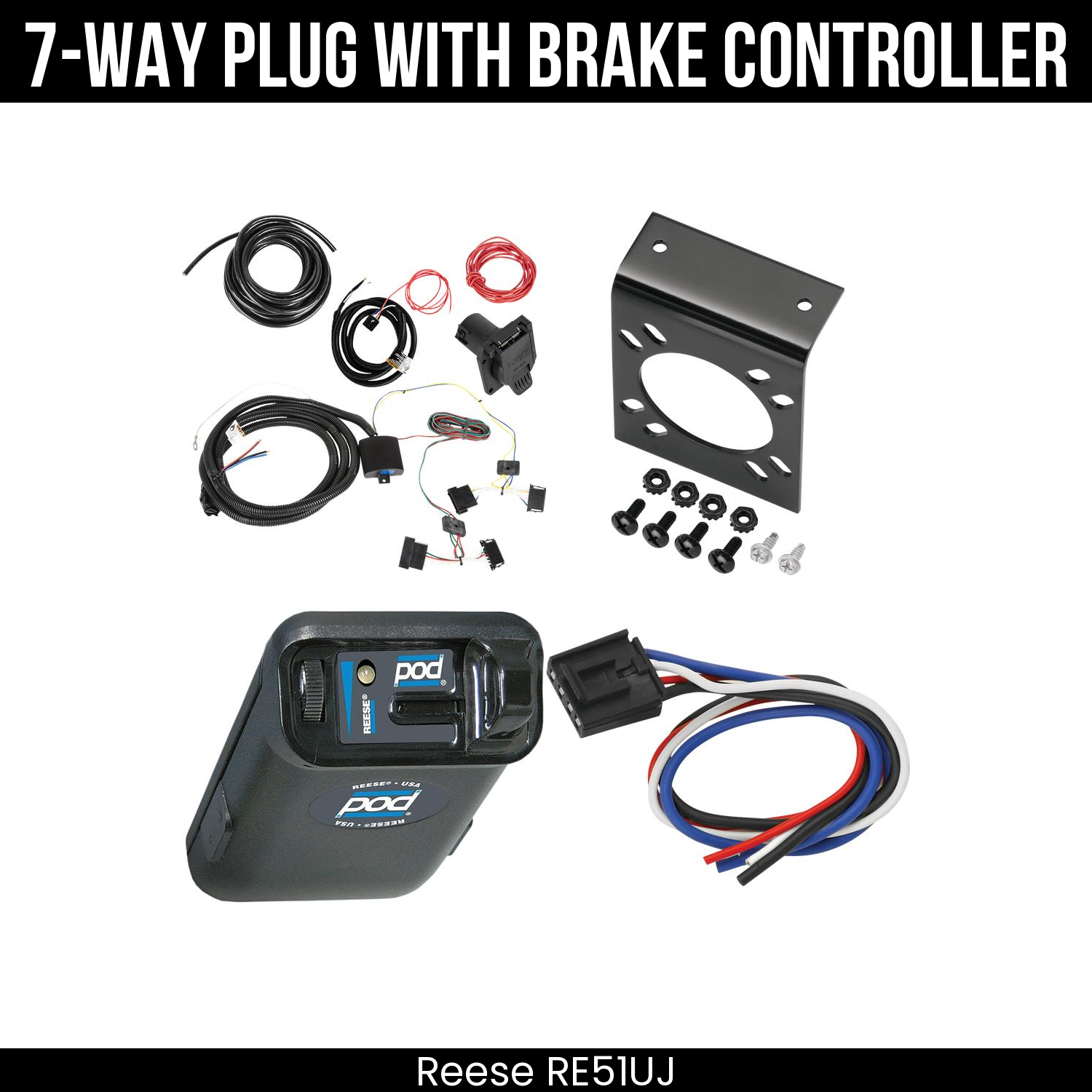 Trailer Wiring 7-Way Plug w/ Bracket , Reese POD Brake Control