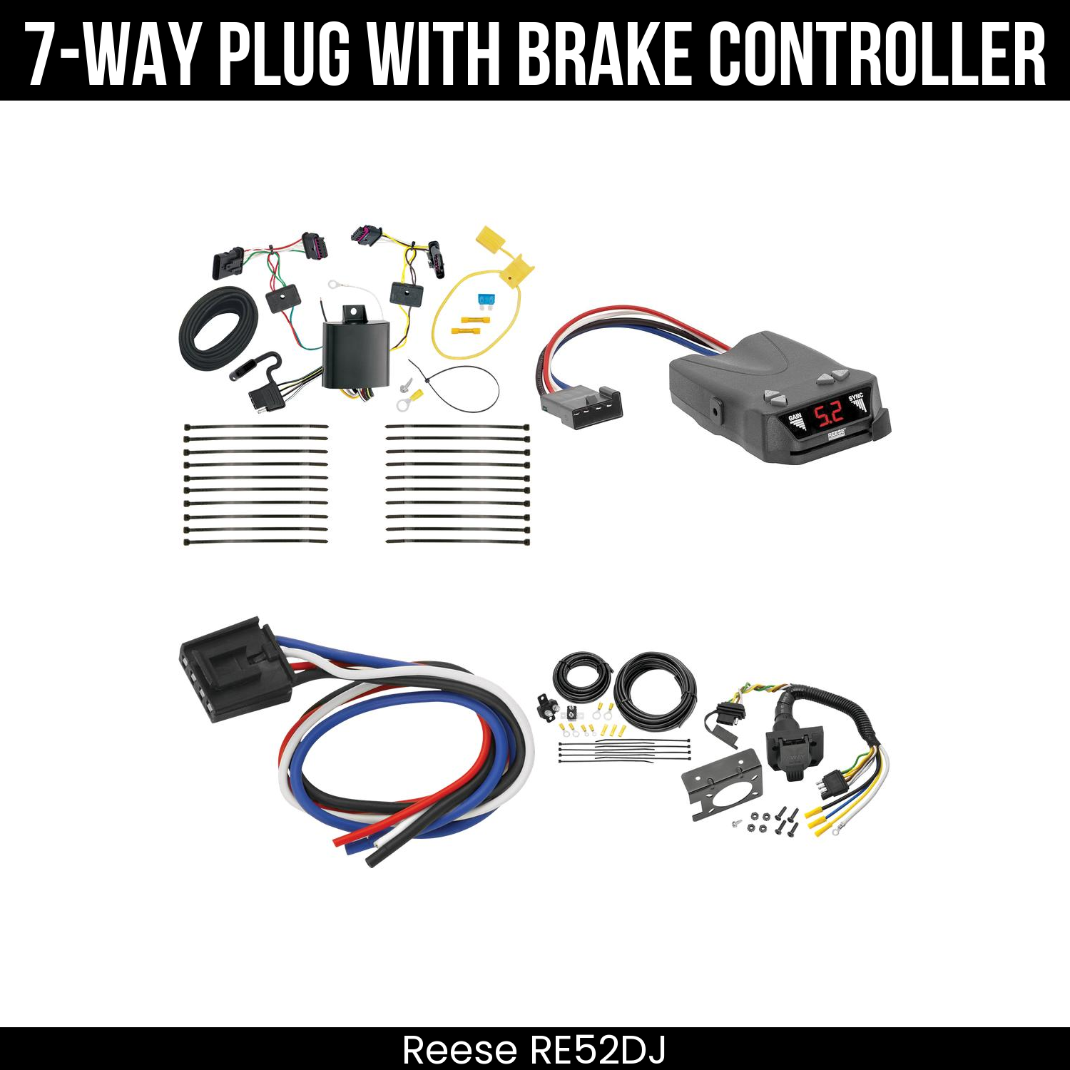 Trailer Wiring 7-Way Plug w/ Bracket , Reese Brakeman IV Brake Control