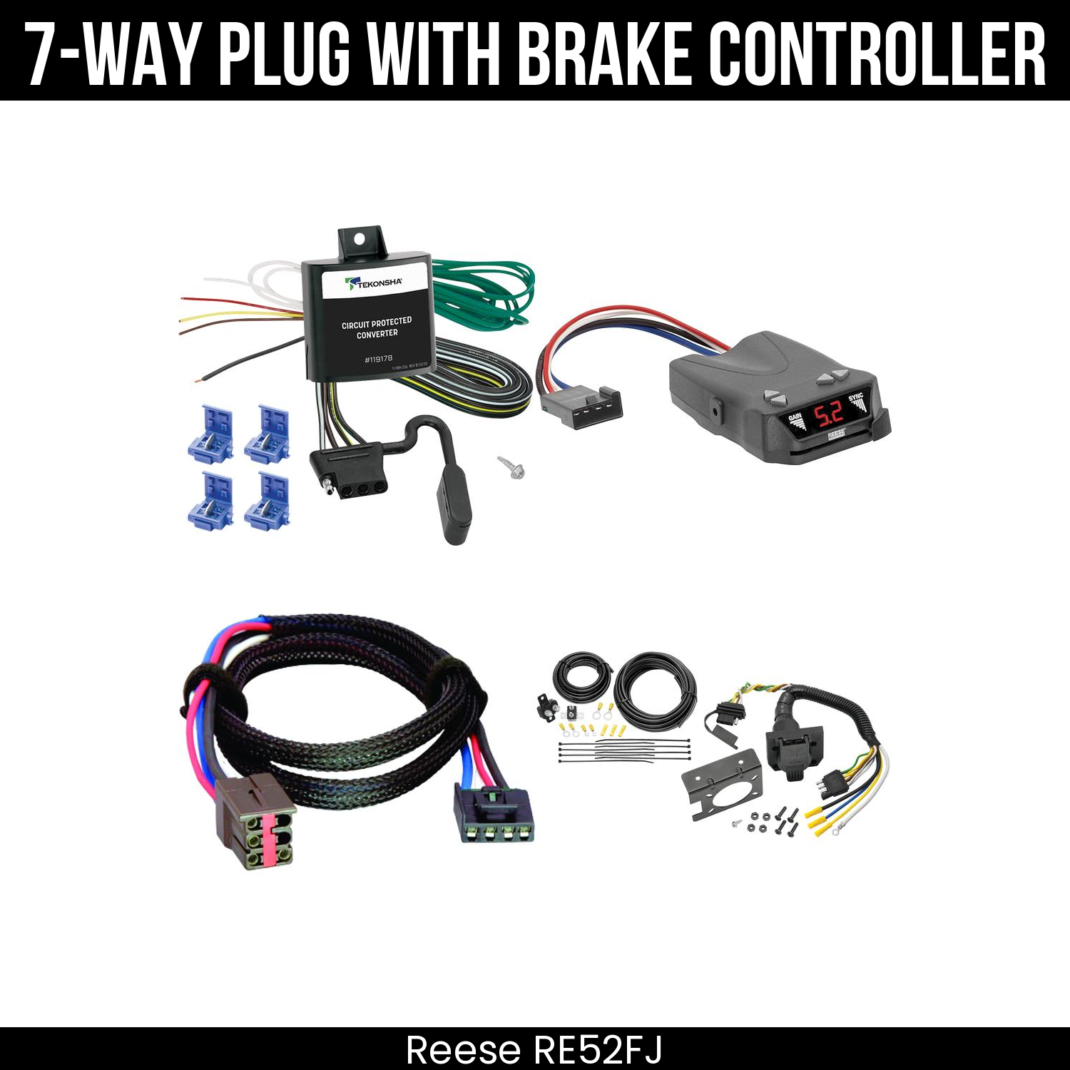 Trailer Wiring 7-Way Plug w/ Bracket , Reese Brakeman IV Brake Control