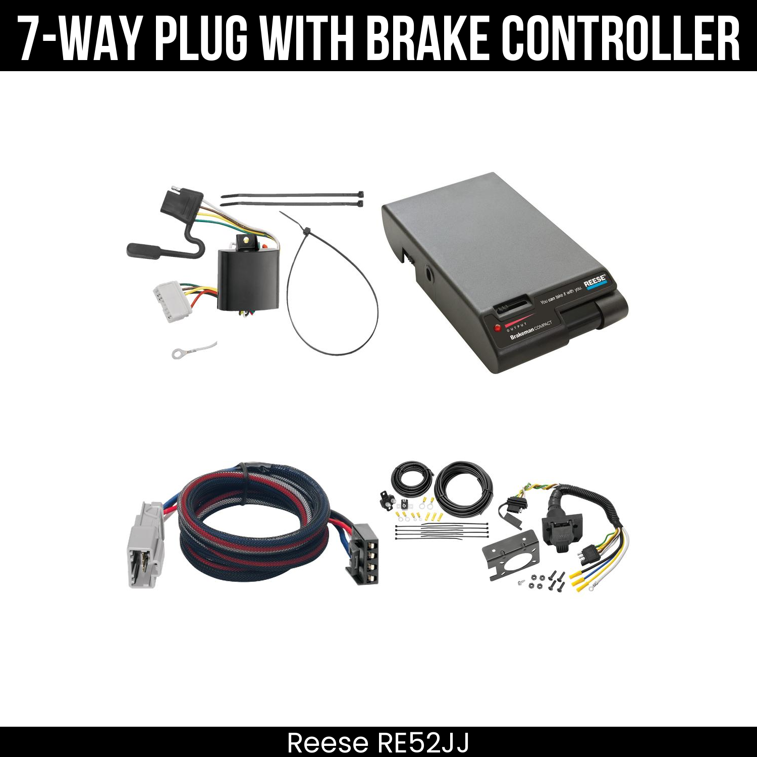 Trailer Wiring 7-Way Plug w/ Bracket , Reese Brakeman Brake Control