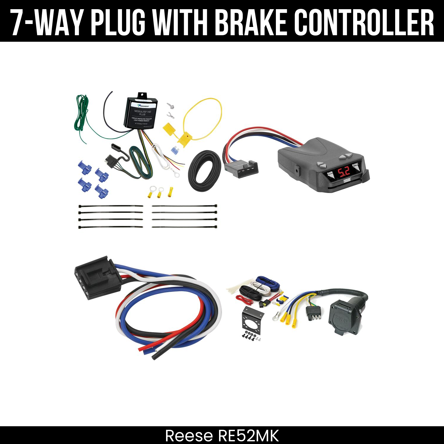 Trailer Wiring 7-Way Economy Plug w/ Bracket , Reese Brakeman IV Brake Control
