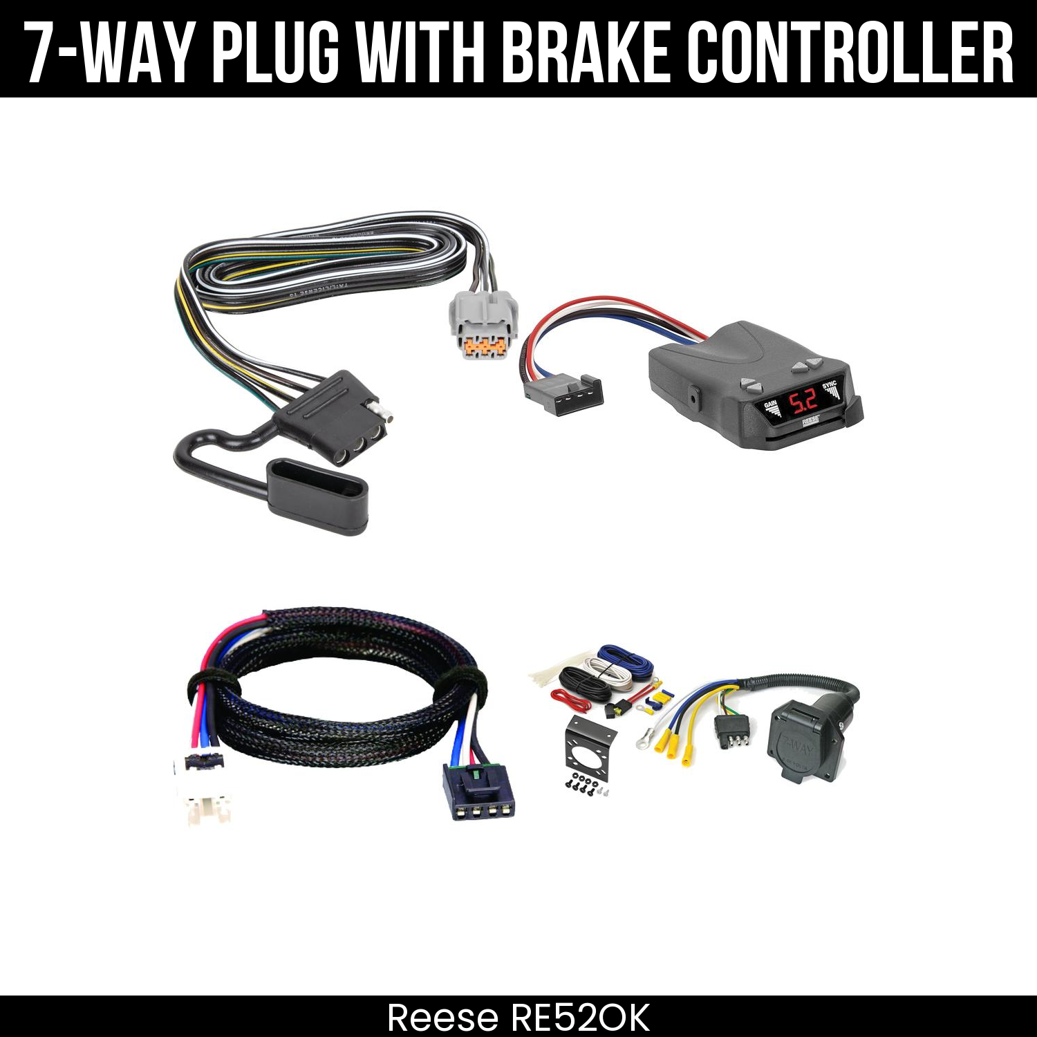 Trailer Wiring 7-Way Economy Plug w/ Bracket , Reese Brakeman IV Brake Control