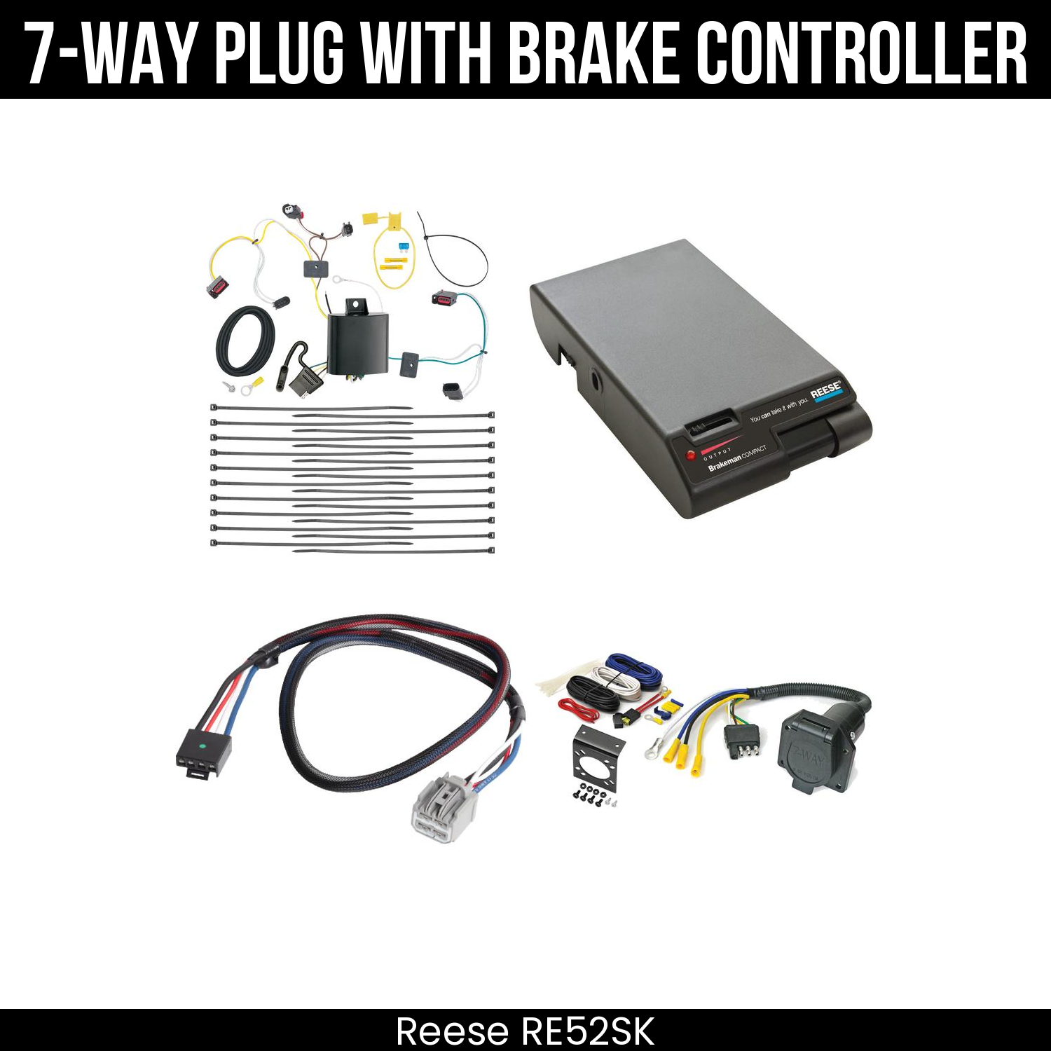 Trailer Wiring 7-Way Economy Plug w/ Bracket , Reese Brakeman Brake Control