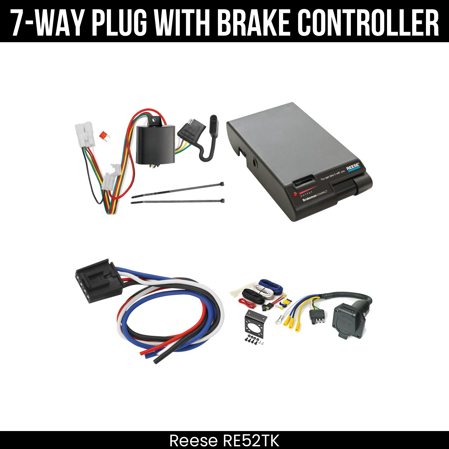 Trailer Wiring 7-Way Economy Plug w/ Bracket , Reese Brakeman Brake Control