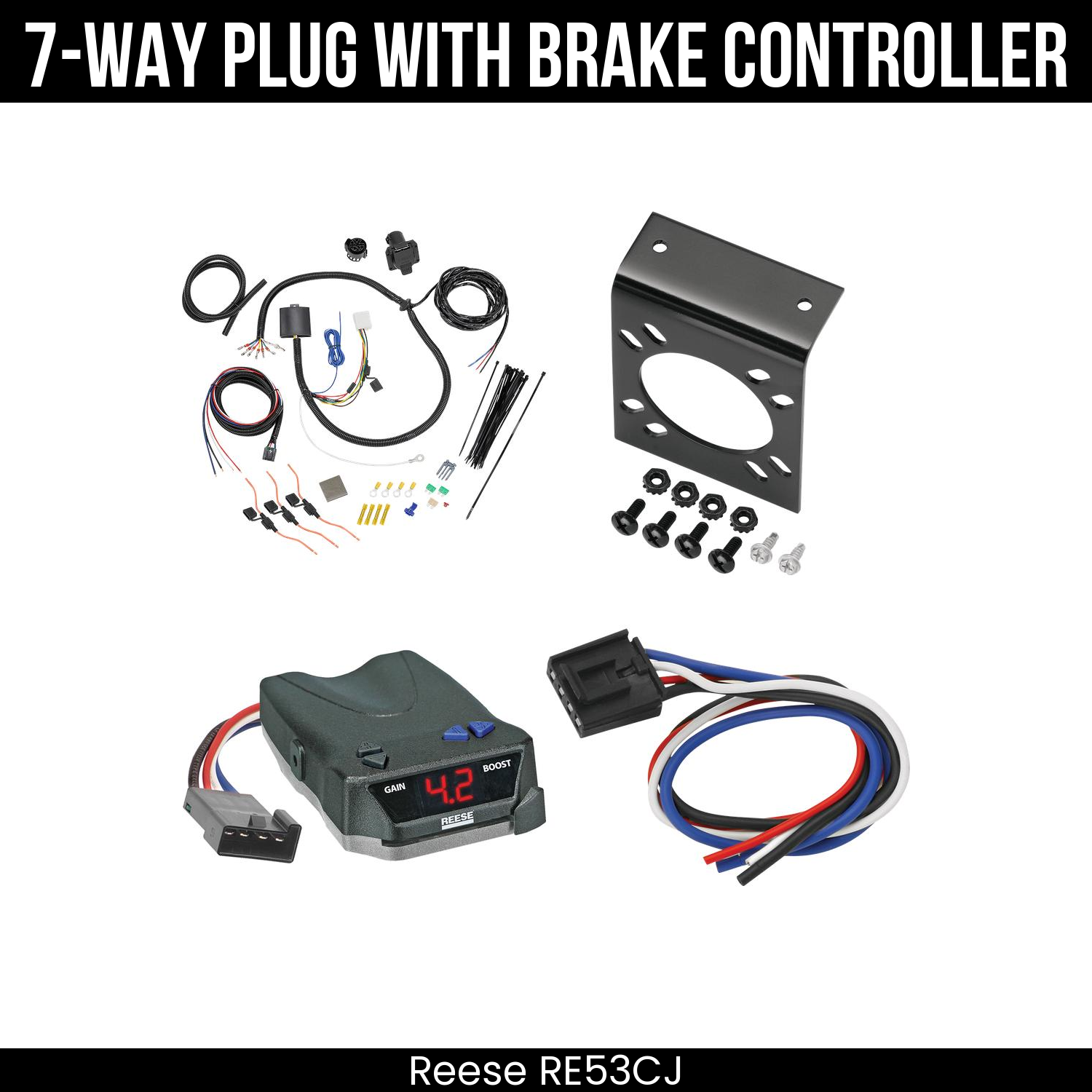 Trailer Wiring 7-Way Plug w/ Bracket , Reese Brake EVN Control
