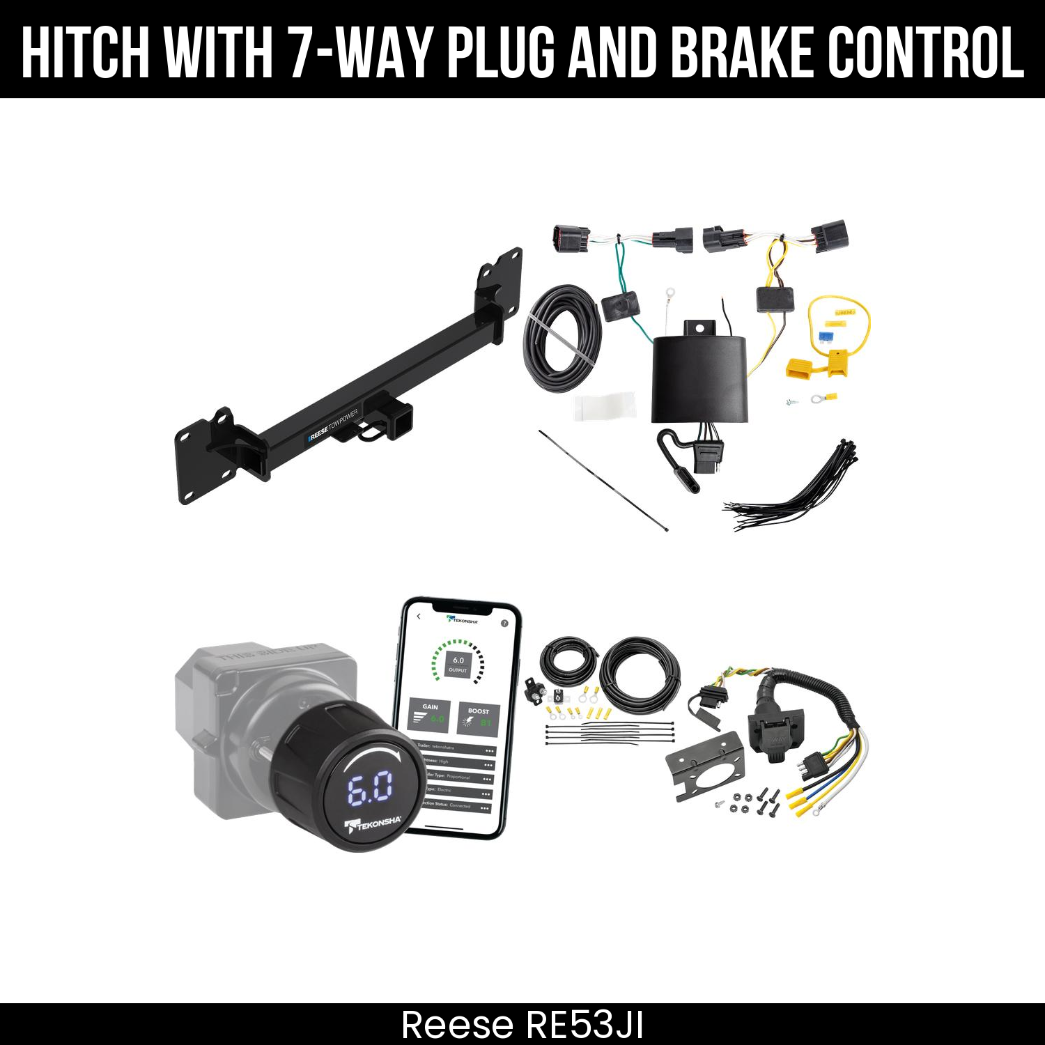 Reese RE53JI Hitch With 7 Way Plug And Brake Control Bundle Featureimg