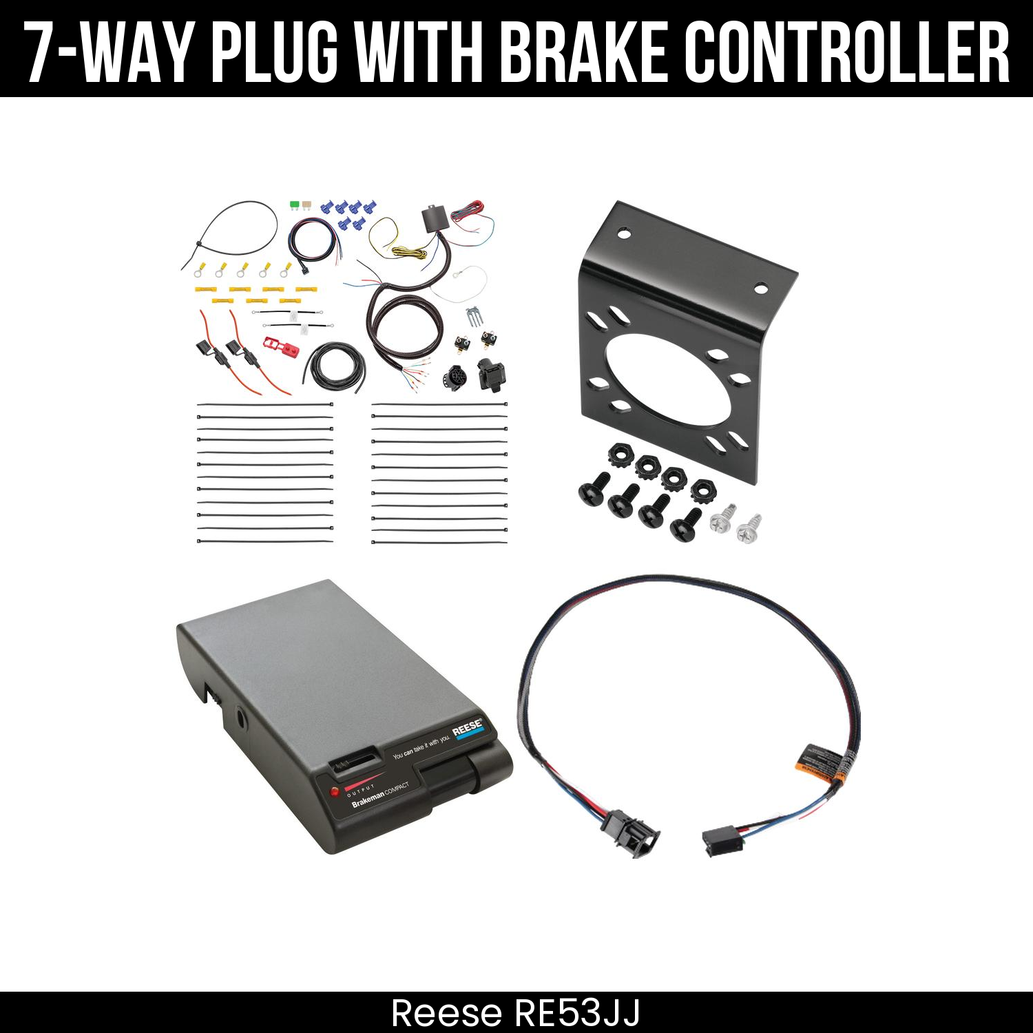 Trailer Wiring 7-Way Plug w/ Bracket , Reese Brakeman Brake Control