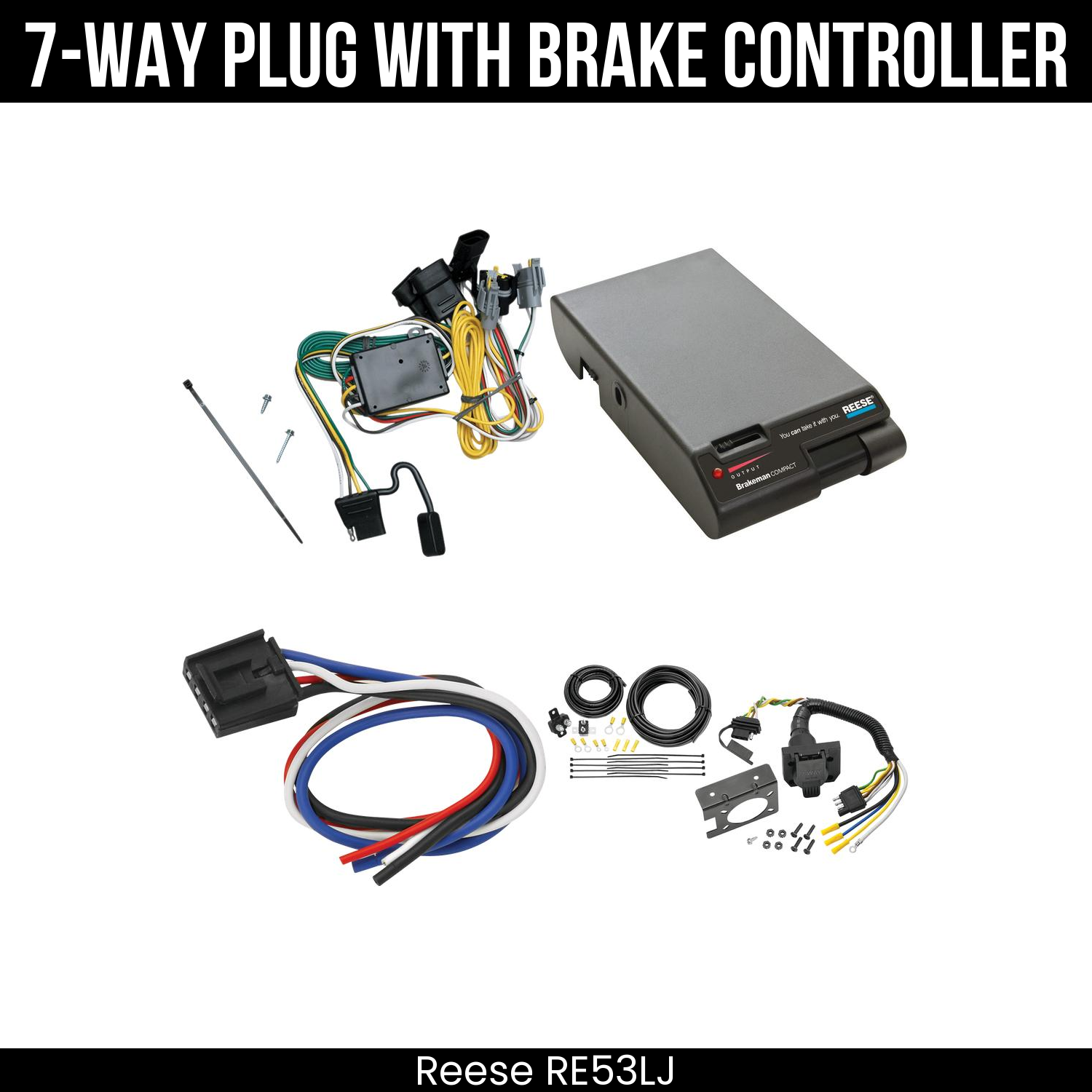 Trailer Wiring 7-Way Plug w/ Bracket , Reese Brakeman Brake Control
