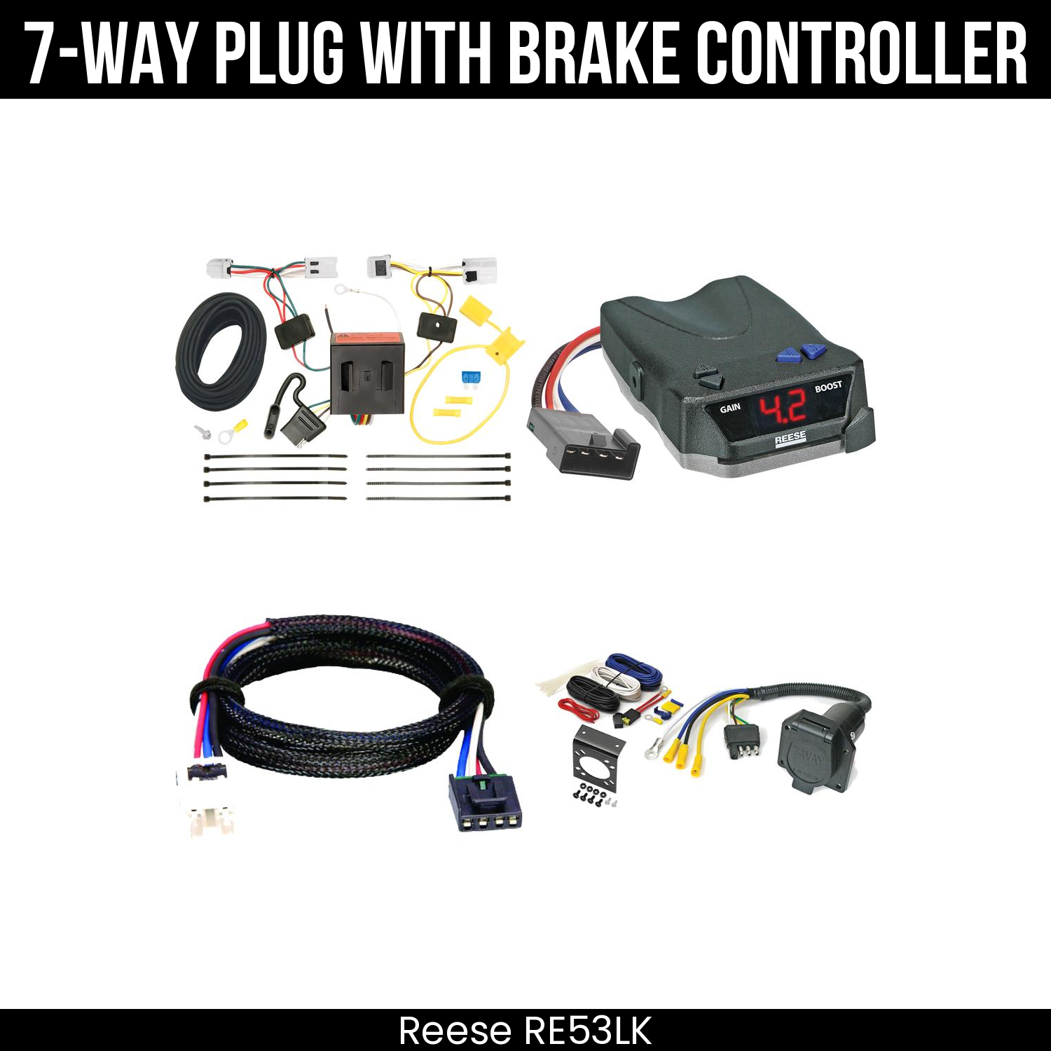 Trailer Wiring 7-Way Economy Plug w/ Bracket , Reese Brake EVN Control