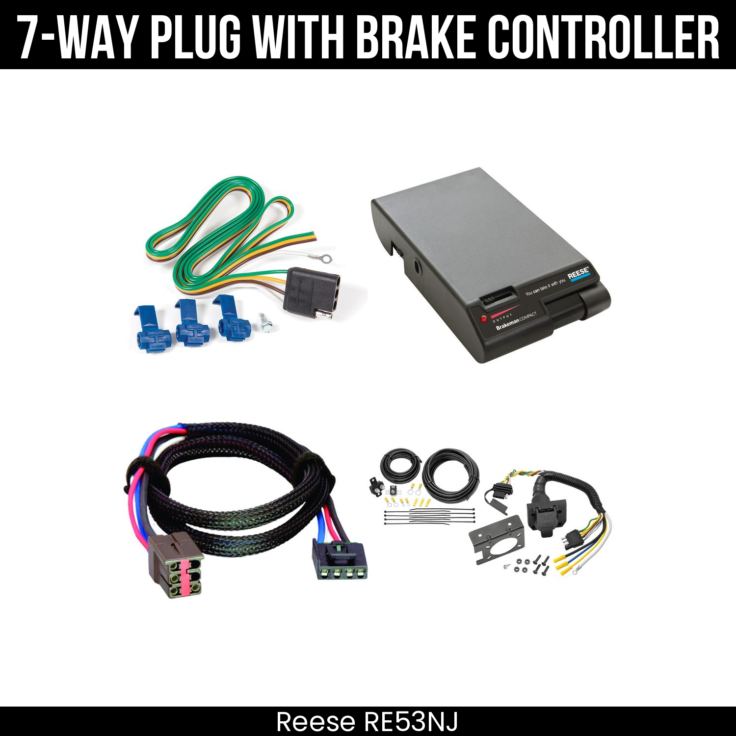 Trailer Wiring 7-Way Plug w/ Bracket , Reese Brakeman Brake Control
