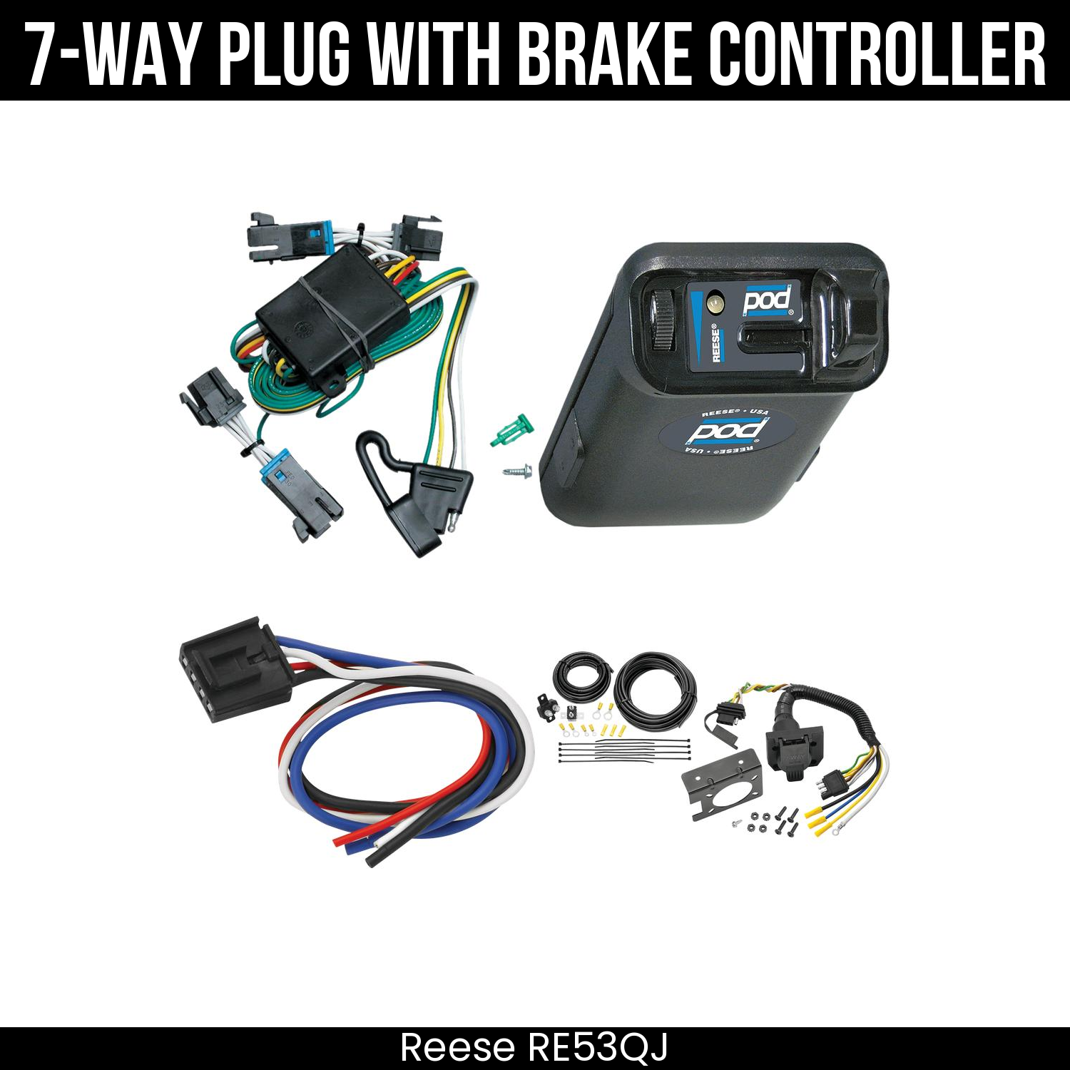 Trailer Wiring 7-Way Plug w/ Bracket , Reese POD Brake Control