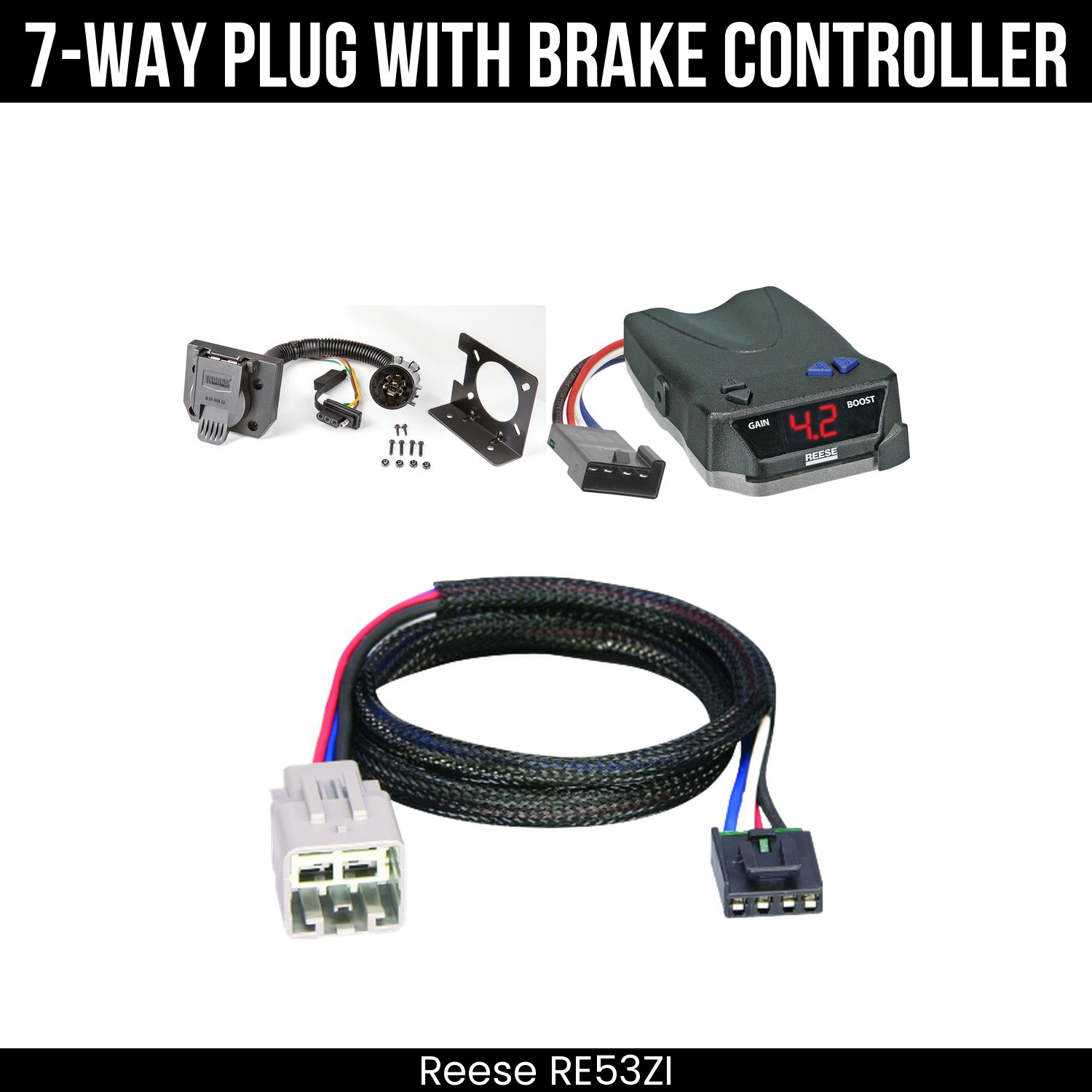 Trailer Wiring 7-Way Plug w/ Bracket , Reese Brake EVN Control