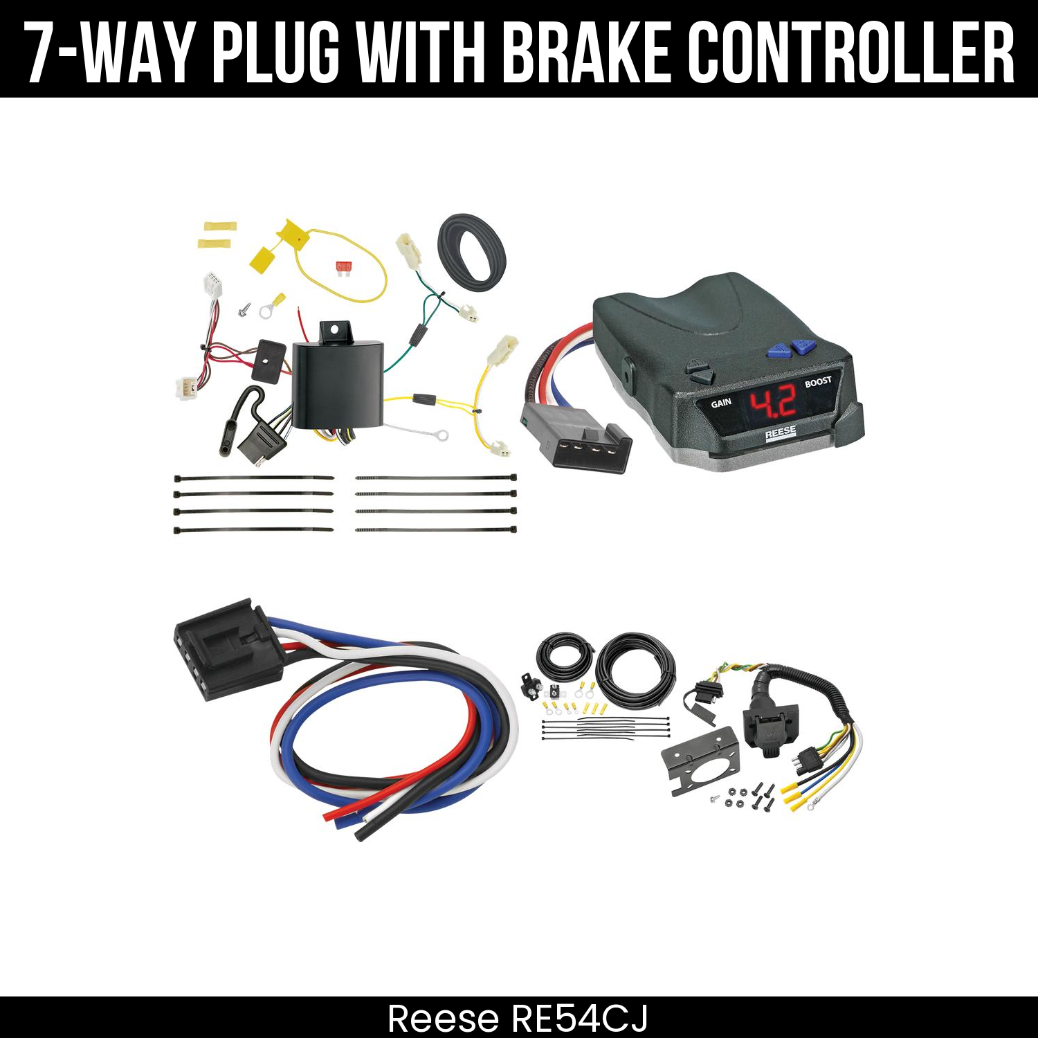 Trailer Wiring 7-Way Plug w/ Bracket , Reese Brake EVN Control
