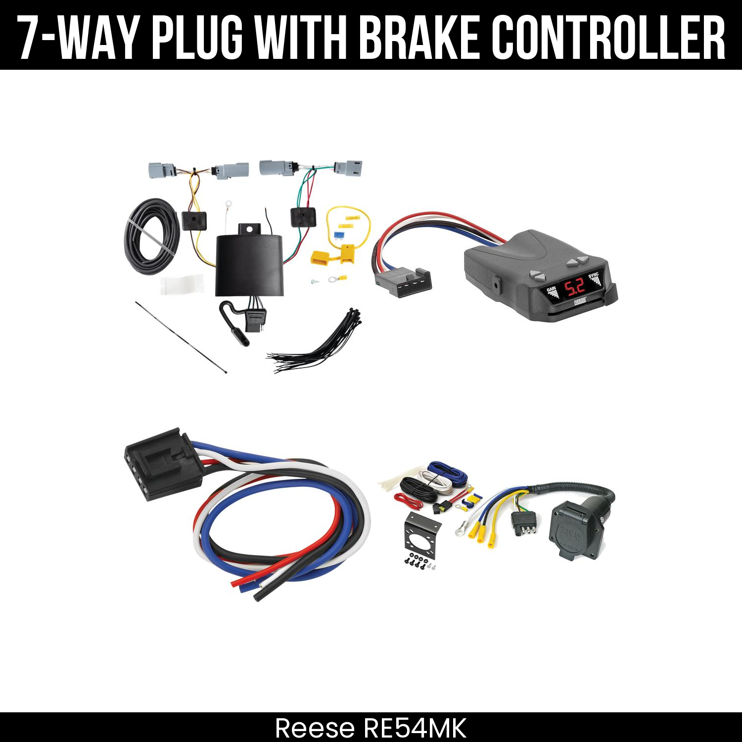 Trailer Wiring 7-Way Economy Plug w/ Bracket , Reese Brakeman IV Brake Control