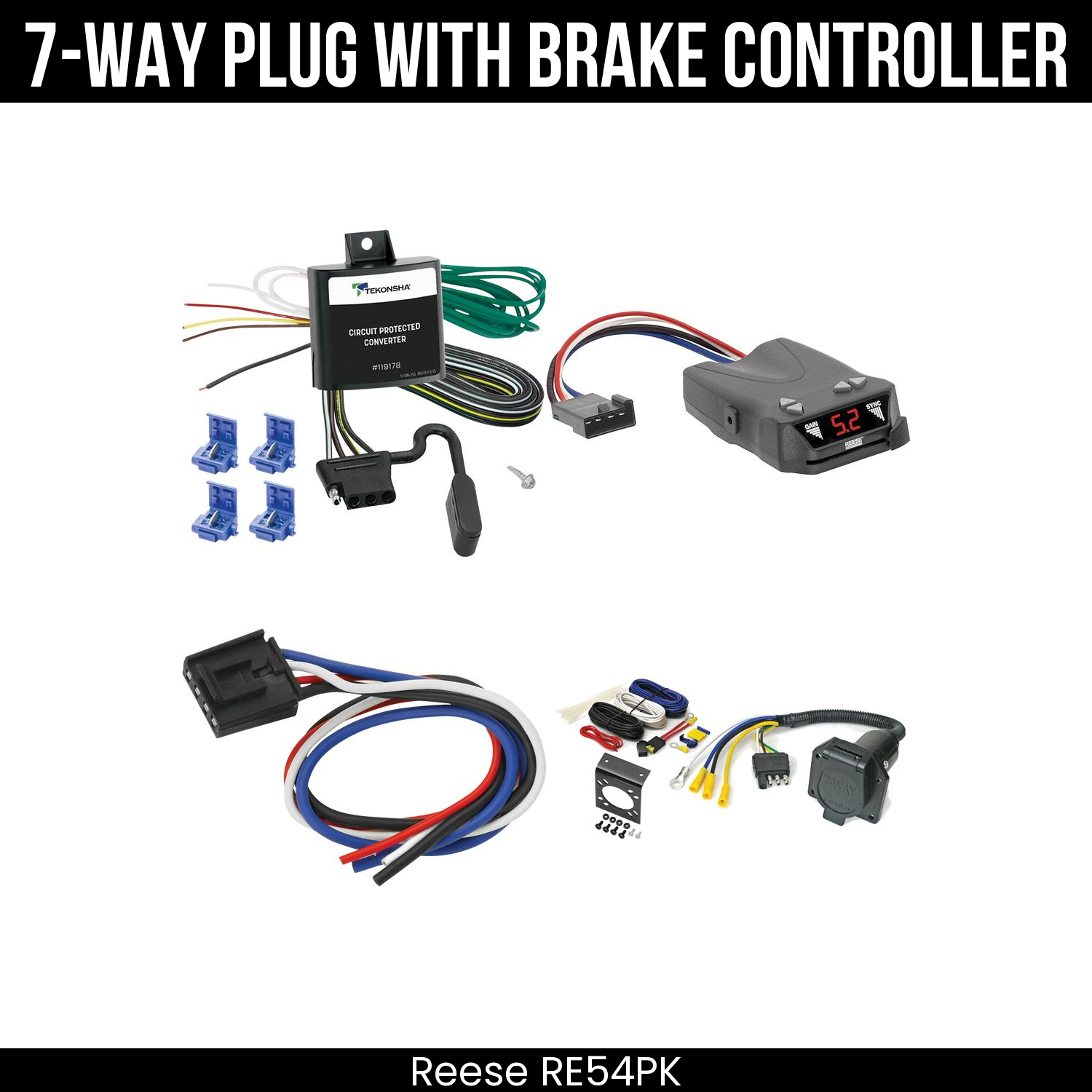 Trailer Wiring 7-Way Economy Plug w/ Bracket , Reese Brakeman IV Brake Control