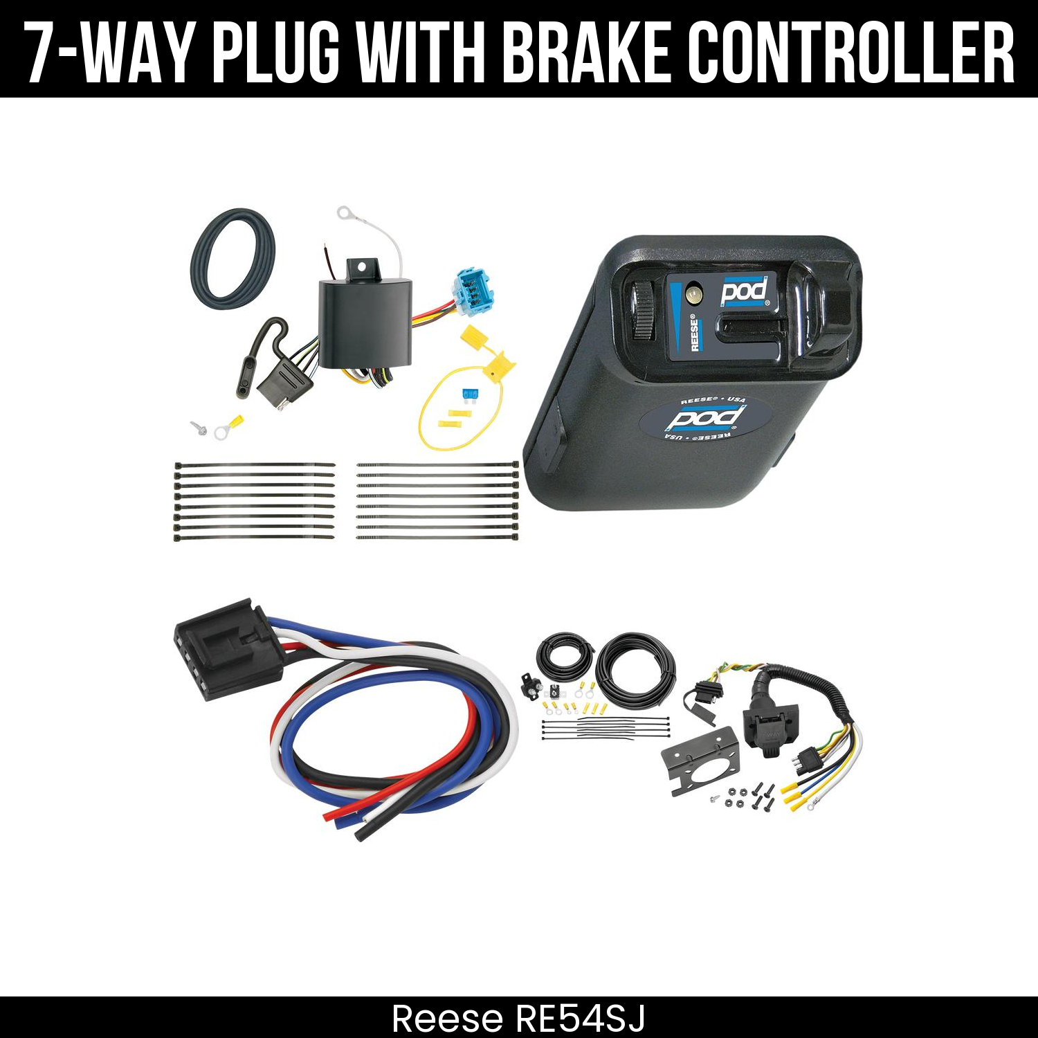 Trailer Wiring 7-Way Plug w/ Bracket , Reese POD Brake Control