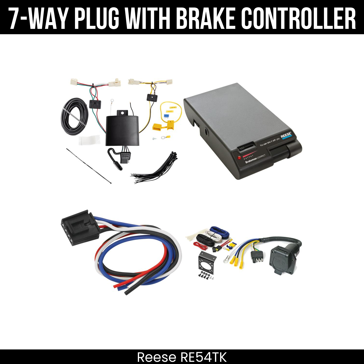 Trailer Wiring 7-Way Economy Plug w/ Bracket , Reese Brakeman Brake Control