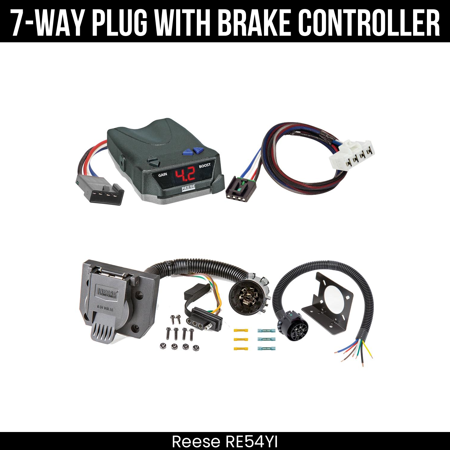 Trailer Wiring 7-Way Plug w/ Bracket , Reese Brake EVN Control