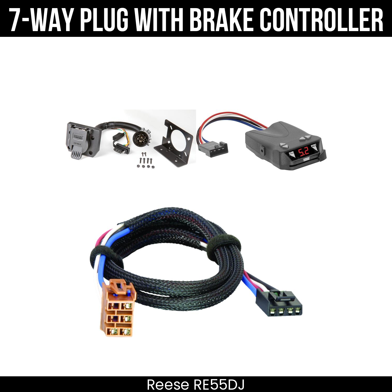 Trailer Wiring 7-Way Plug w/ Bracket , Reese Brakeman IV Brake Control