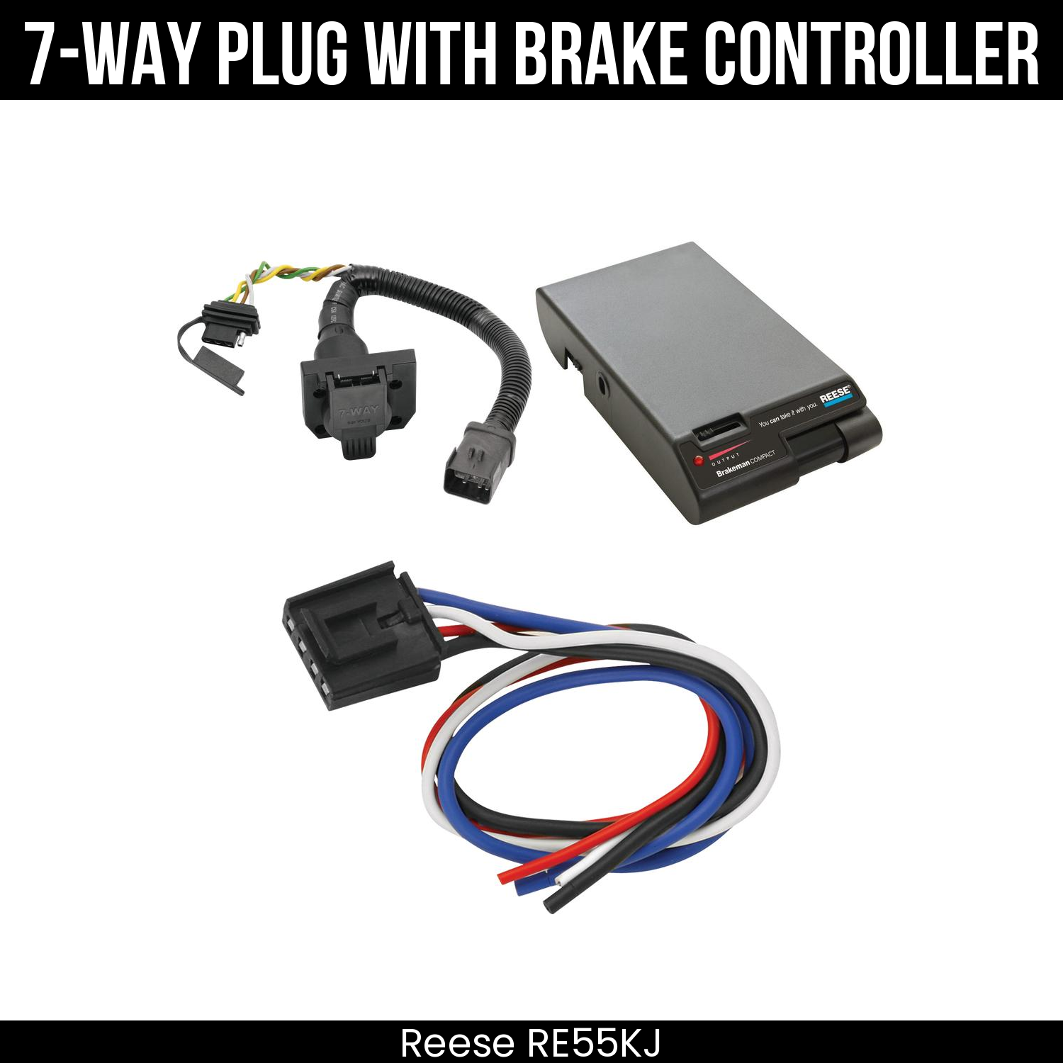Trailer Wiring 7-Way Plug w/ Bracket , Reese Brakeman Brake Control