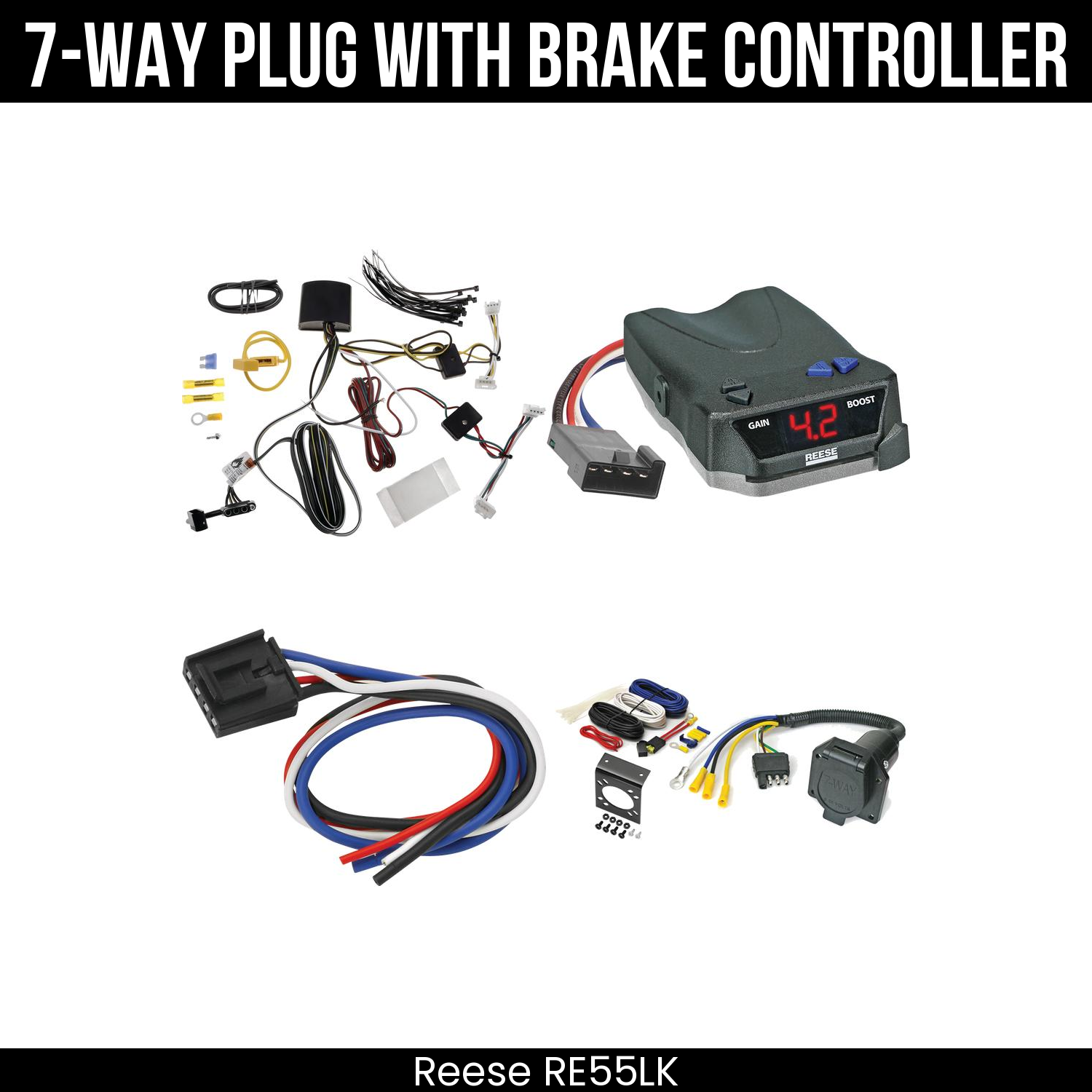 Trailer Wiring 7-Way Economy Plug w/ Bracket , Reese Brake EVN Control
