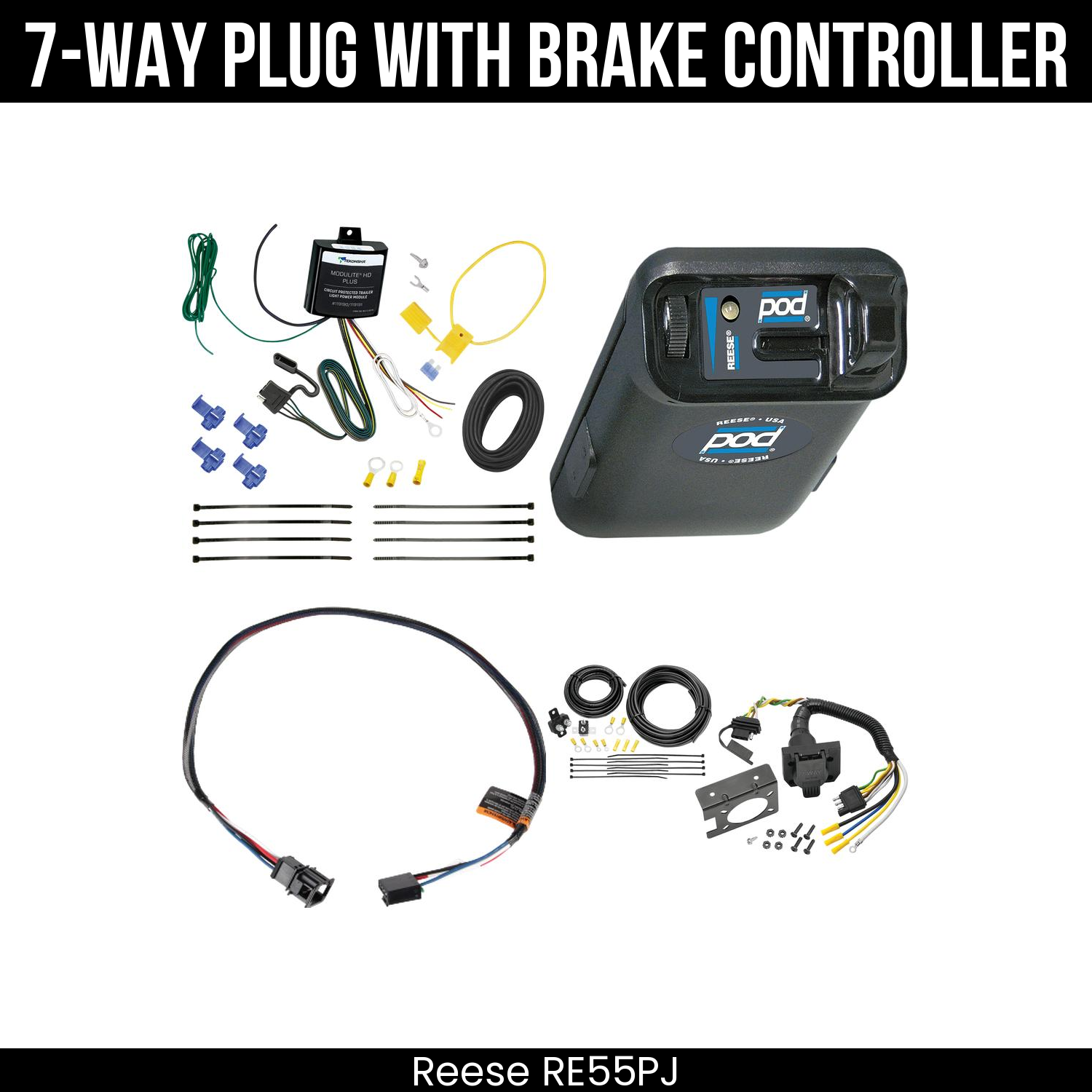Trailer Wiring 7-Way Plug w/ Bracket , Reese POD Brake Control