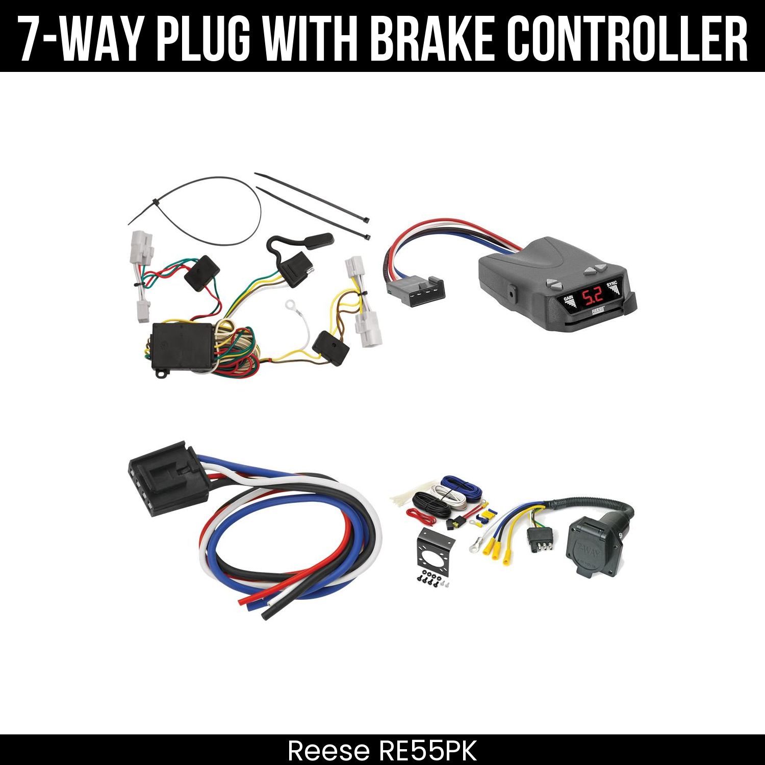 Trailer Wiring 7-Way Economy Plug w/ Bracket , Reese Brakeman IV Brake Control