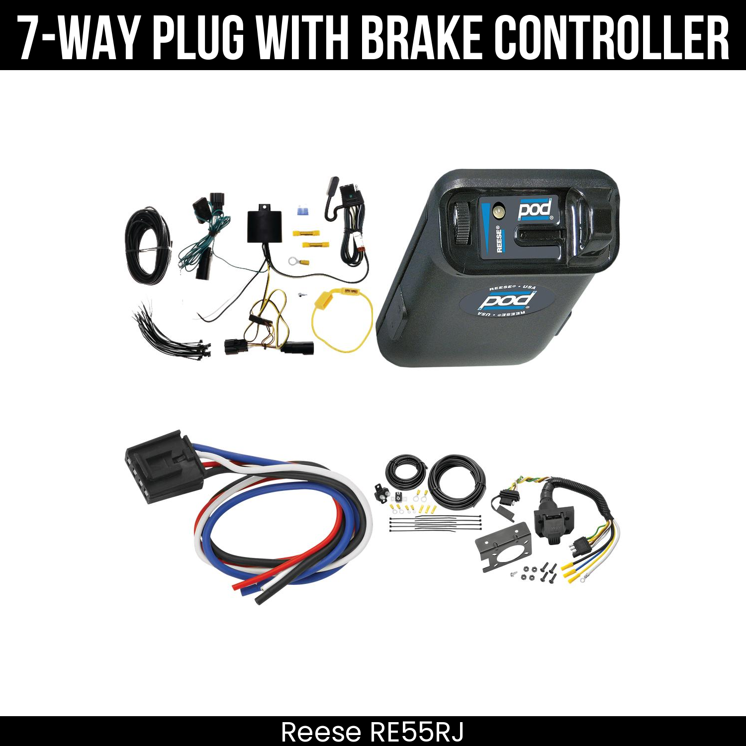 Trailer Wiring 7-Way Plug w/ Bracket , Reese POD Brake Control