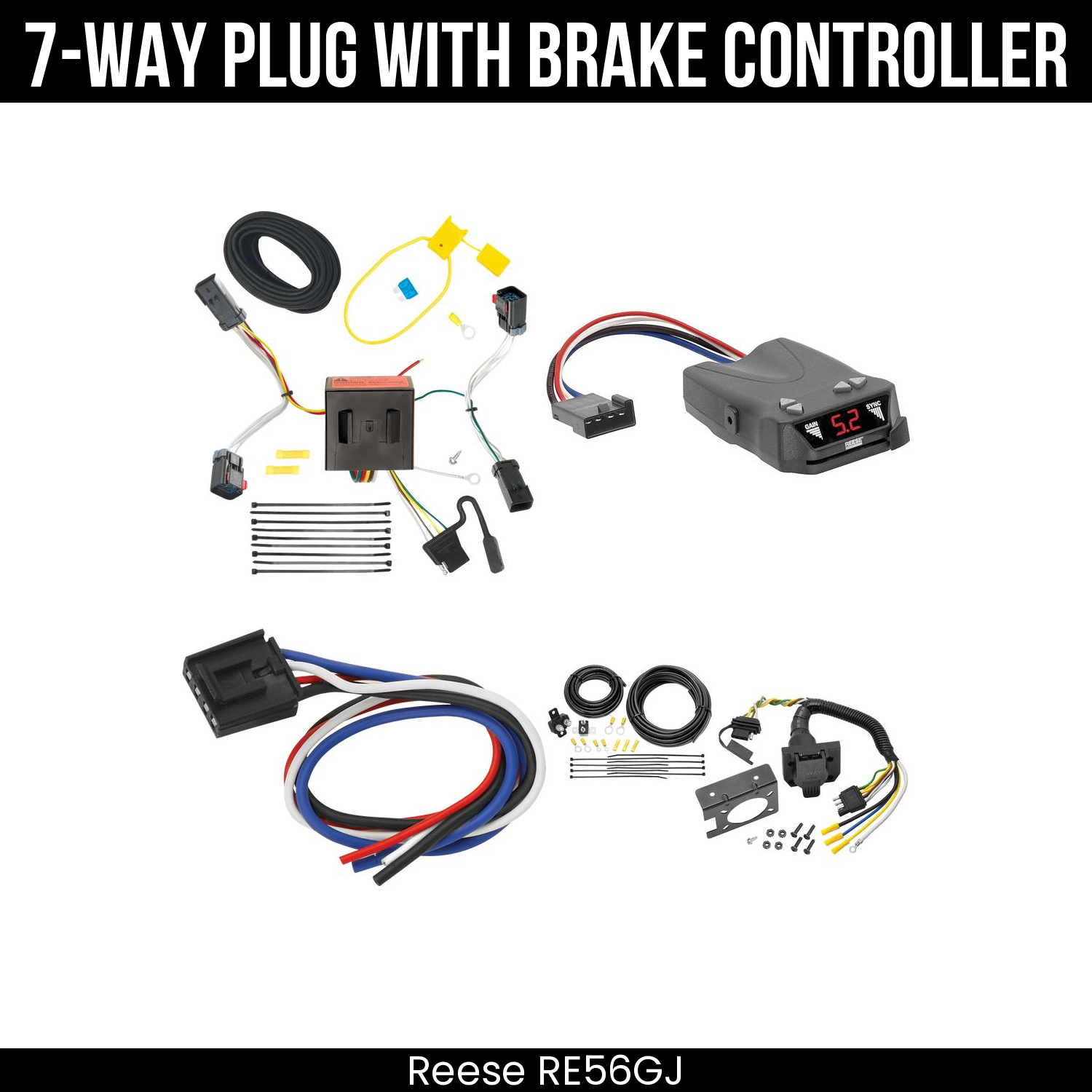 Trailer Wiring 7-Way Plug w/ Bracket , Reese Brakeman IV Brake Control